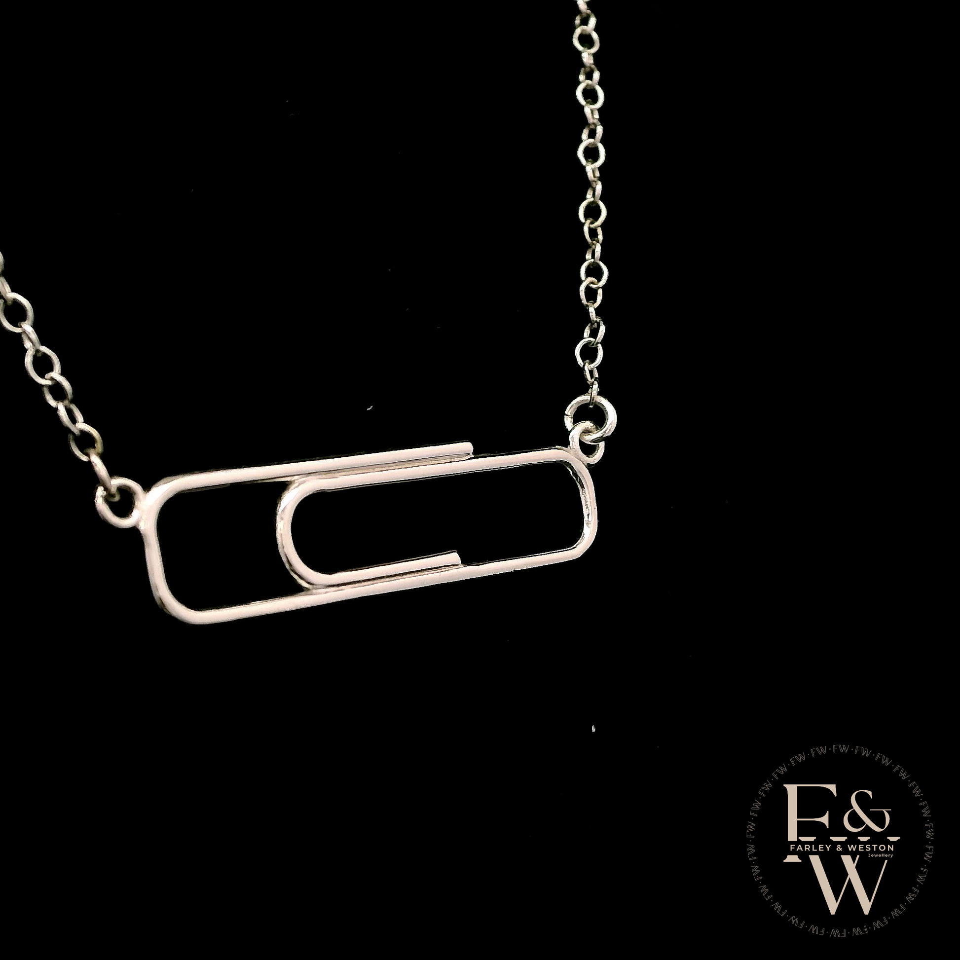 9ct White Gold Large Paperclip Necklace