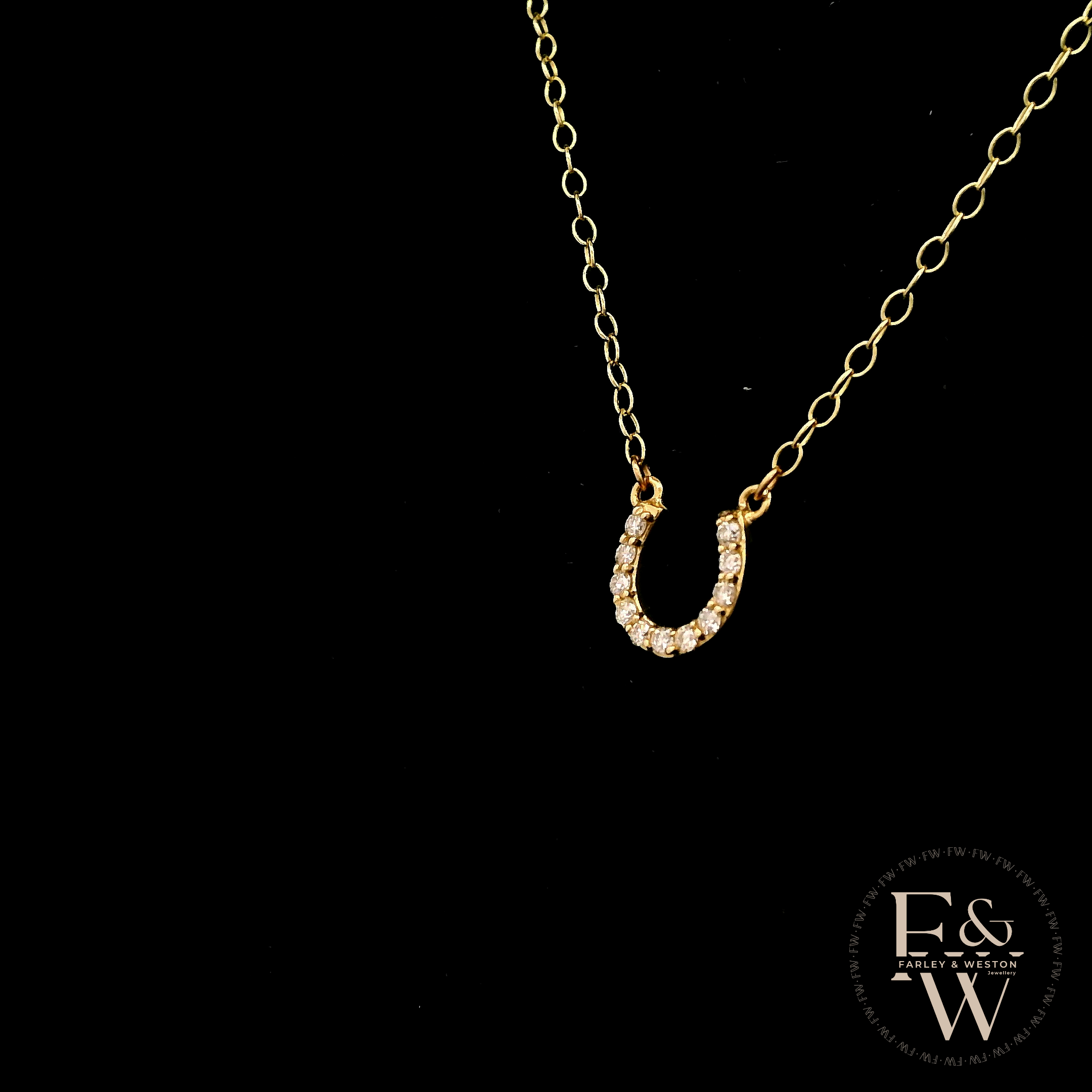 9ct Yellow Gold White Moissanite Horseshoe Necklace