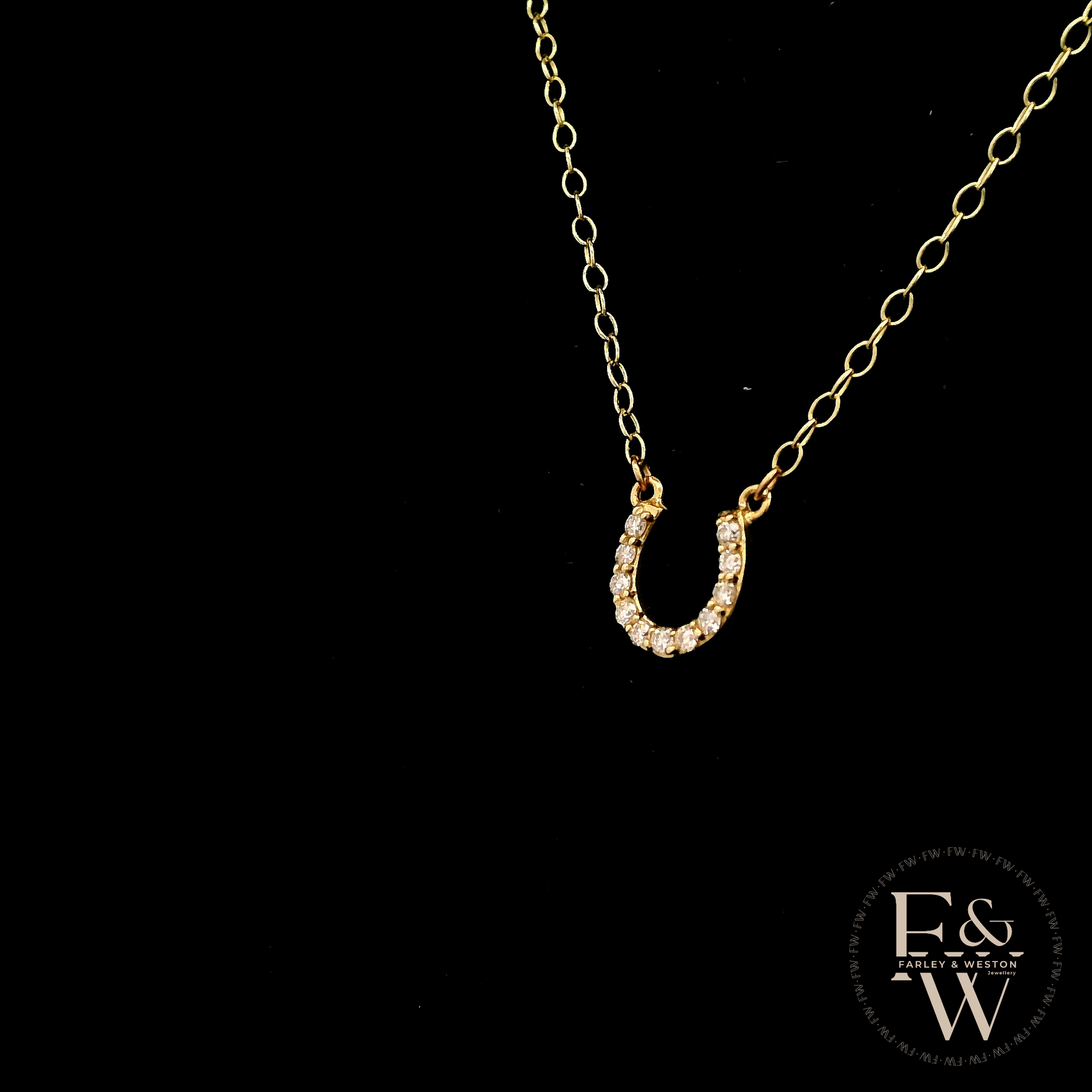 9ct Yellow Gold White Moissanite Horseshoe Necklace