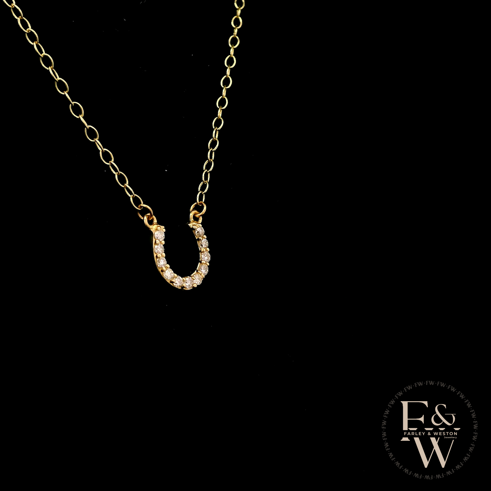 9ct Yellow Gold White Moissanite Horseshoe Necklace