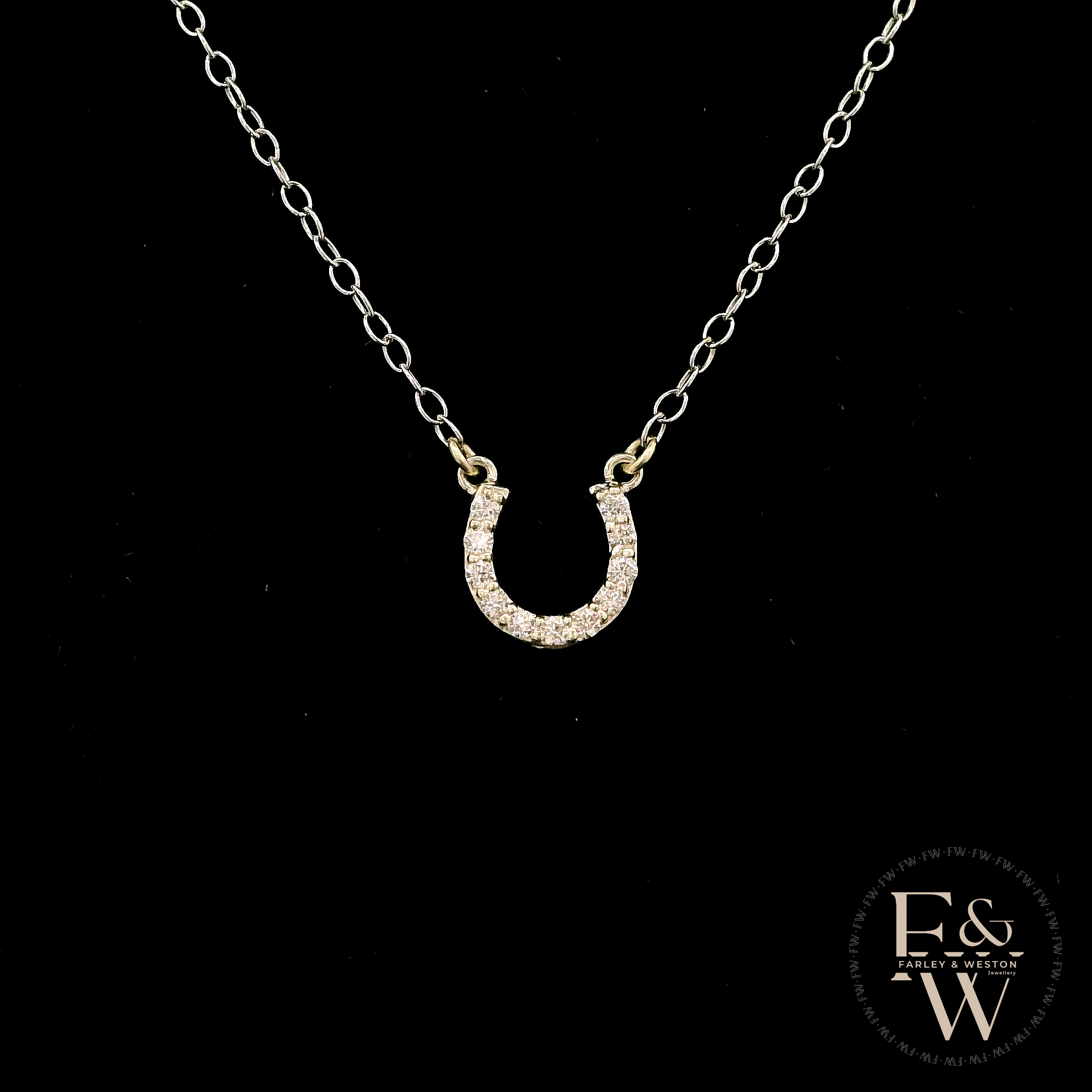 9ct White Gold White Moissanite Horseshoe Necklace