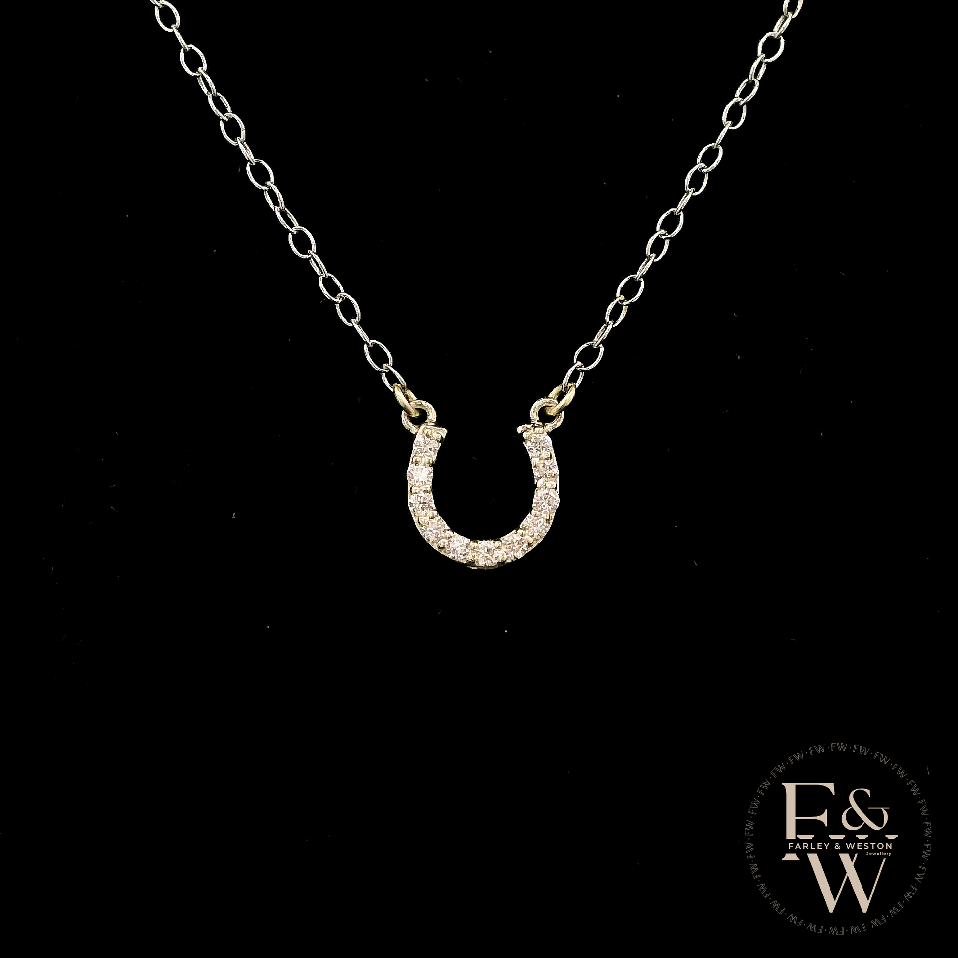 9ct White Gold White Moissanite Horseshoe Necklace