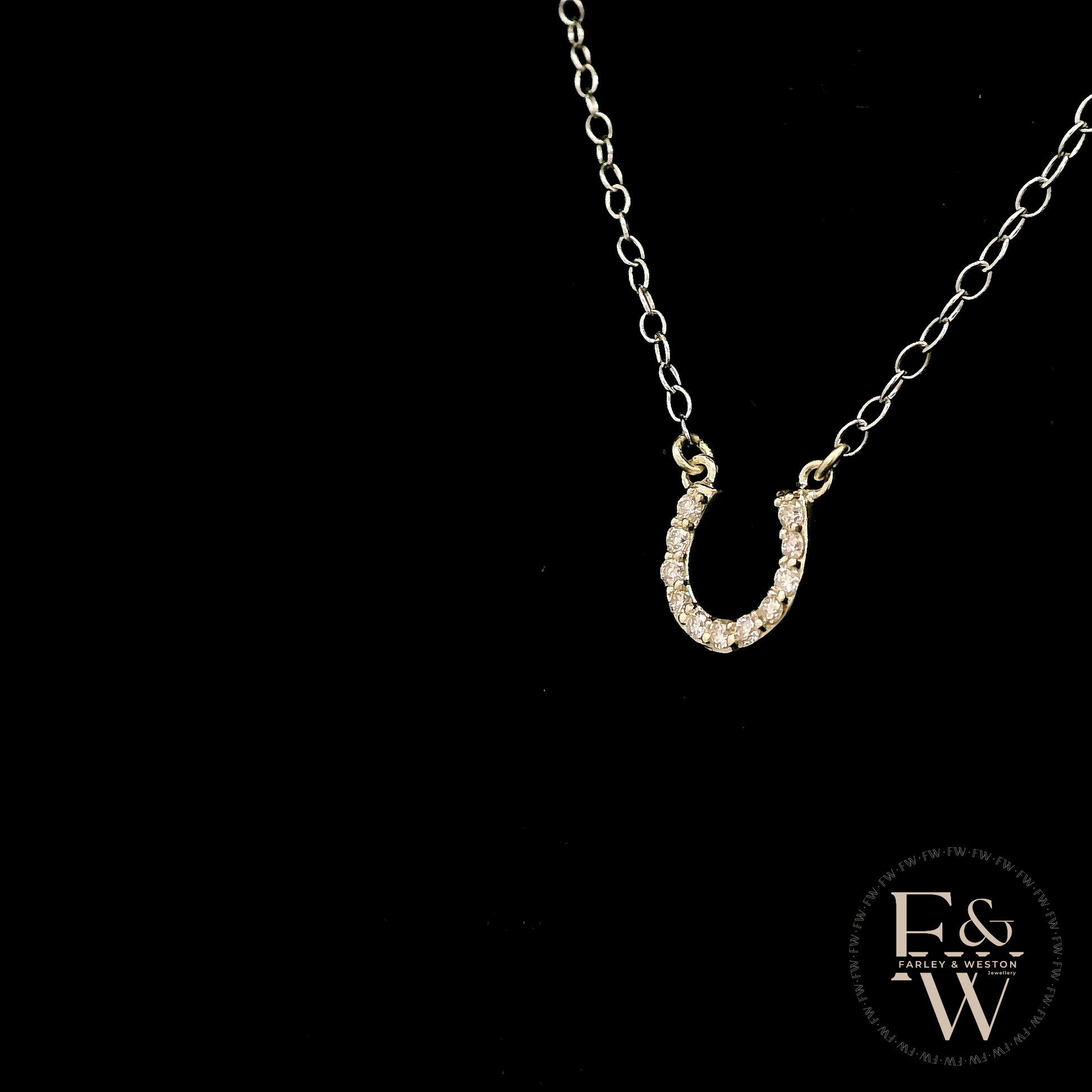 9ct White Gold White Moissanite Horseshoe Necklace