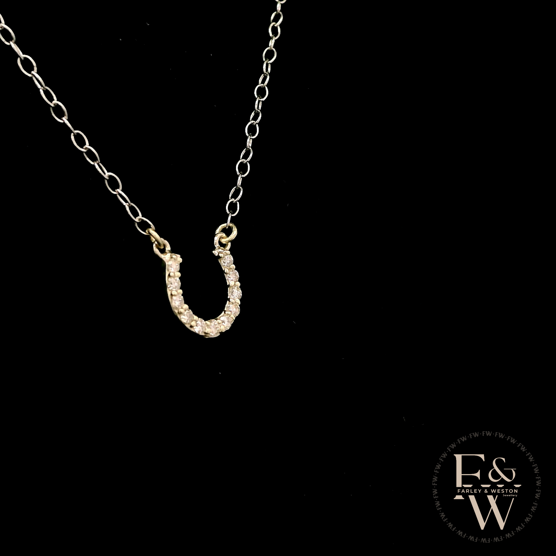 9ct White Gold White Moissanite Horseshoe Necklace