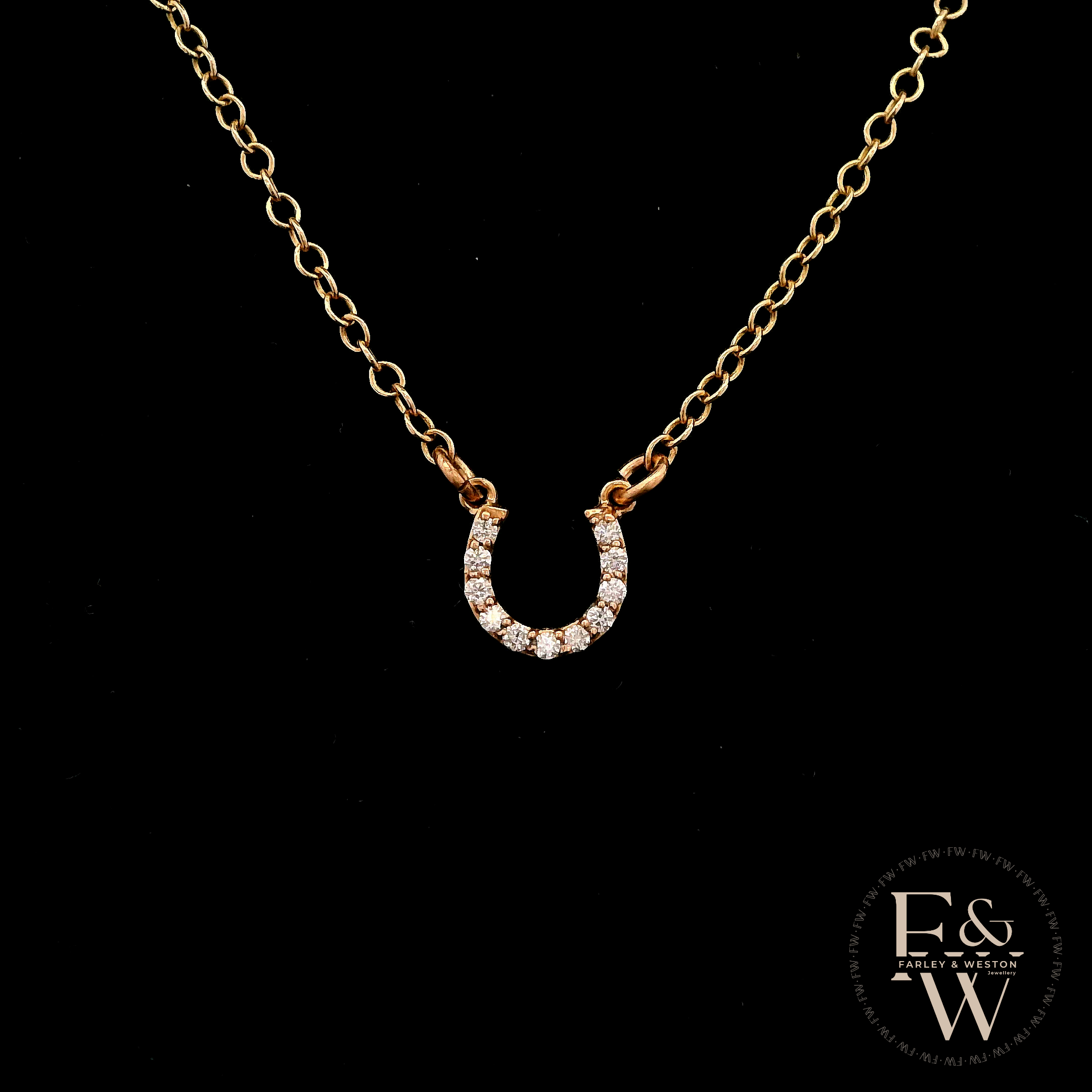 9ct Rose Gold White Moissanite Horseshoe Necklace