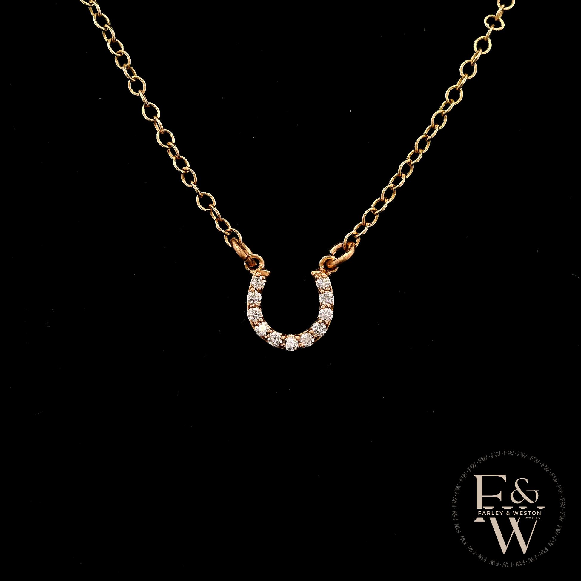 9ct Rose Gold White Moissanite Horseshoe Necklace
