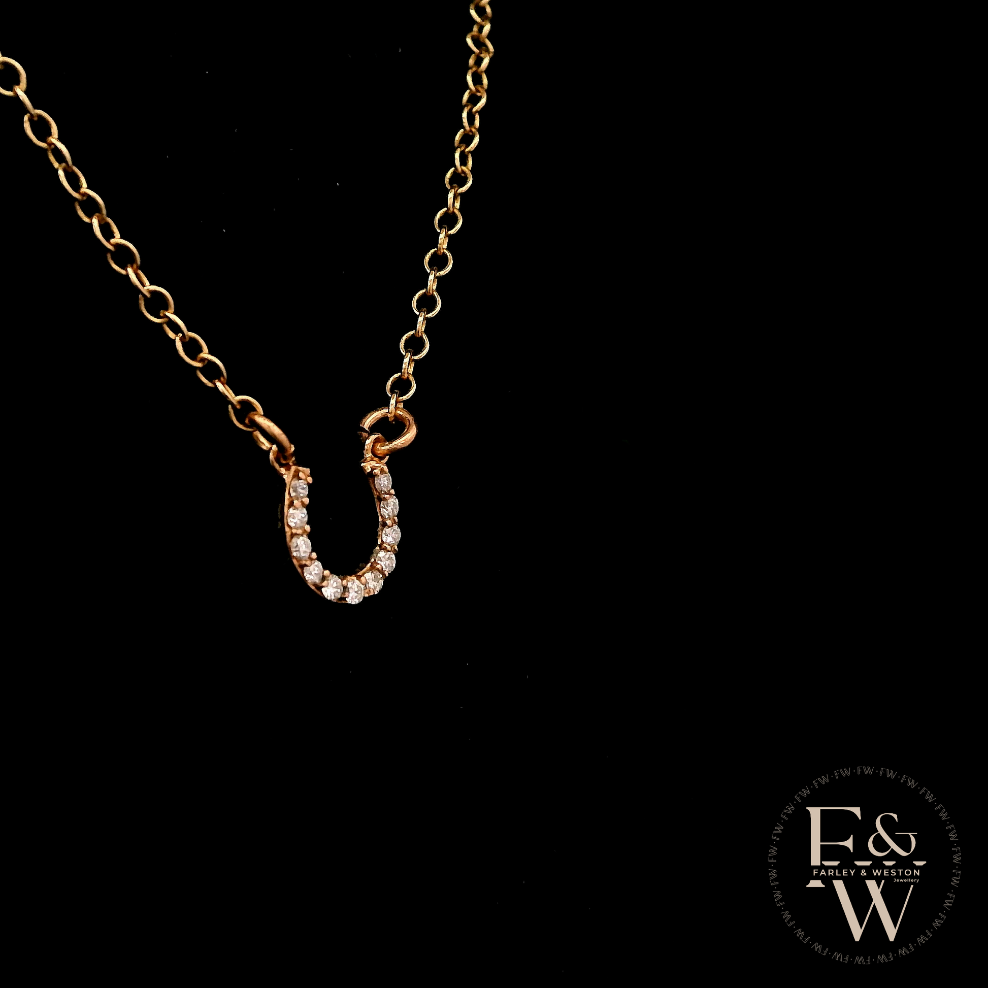9ct Rose Gold White Moissanite Horseshoe Necklace