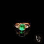 9ct Rose Gold Patterned Twist Shank Lab-Grown Emerald Trilogy Ring