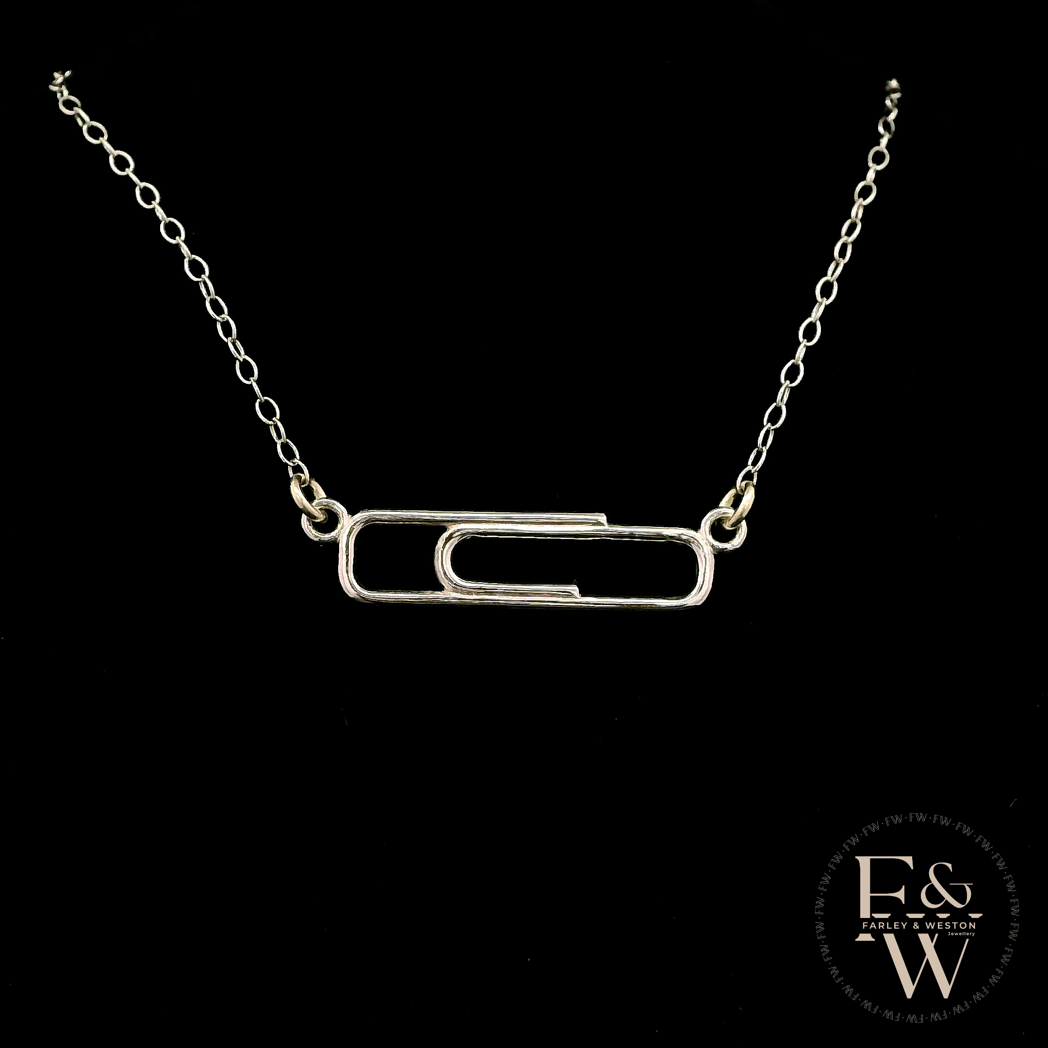 9ct White Gold Small Paperclip Necklace