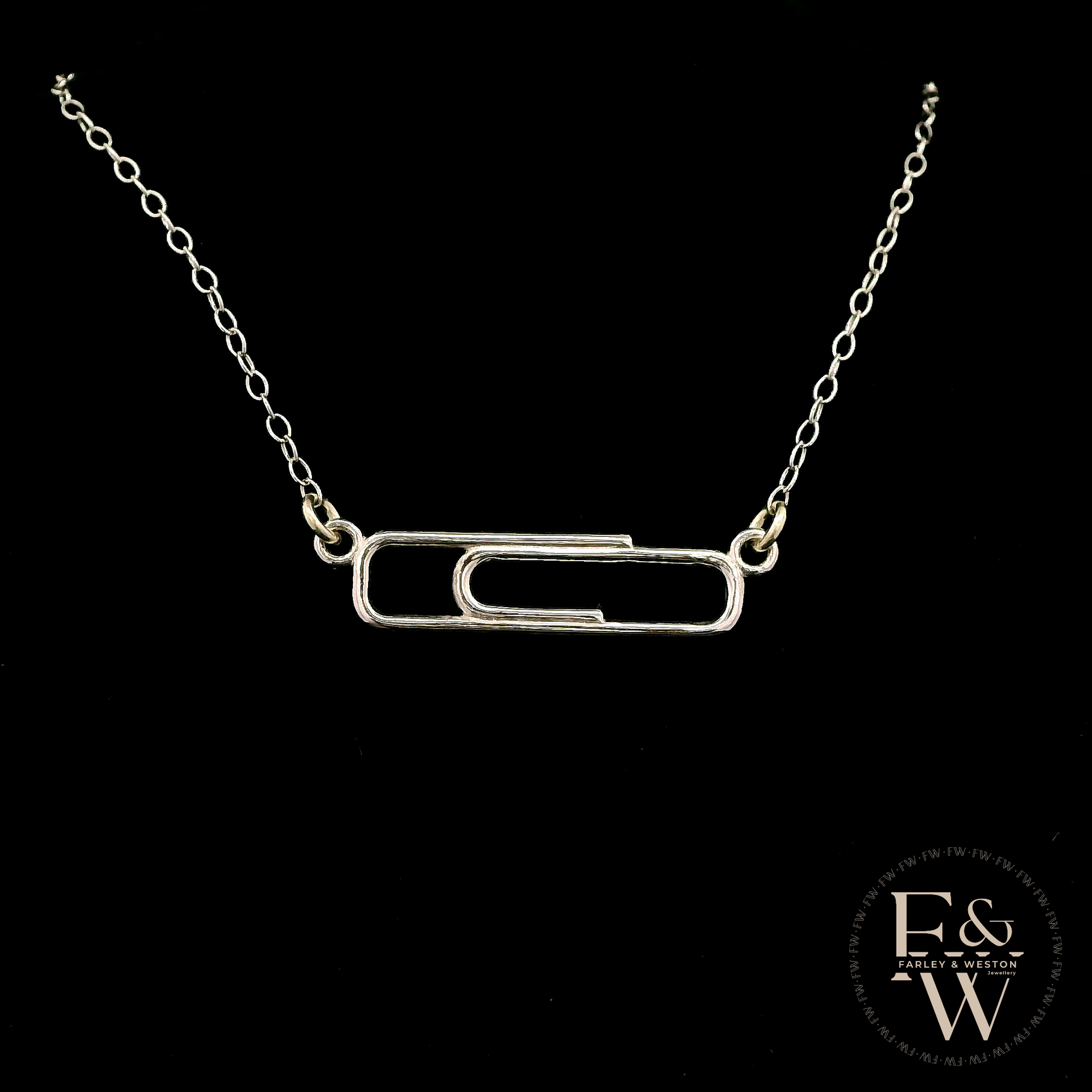 9ct White Gold Small Paperclip Necklace
