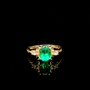 9ct Yellow Gold Patterned Twist Shank Lab-Grown Emerald Trilogy Ring