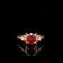 9ct Rose Gold Patterned Twist Shank Lab-Grown Ruby Trilogy Ring