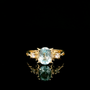9ct Yellow Gold Patterned Twist Shank Lab-Grown Aqua Trilogy Ring