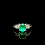 9ct White Gold Patterned Twist Shank Lab-Grown Emerald Trilogy Ring