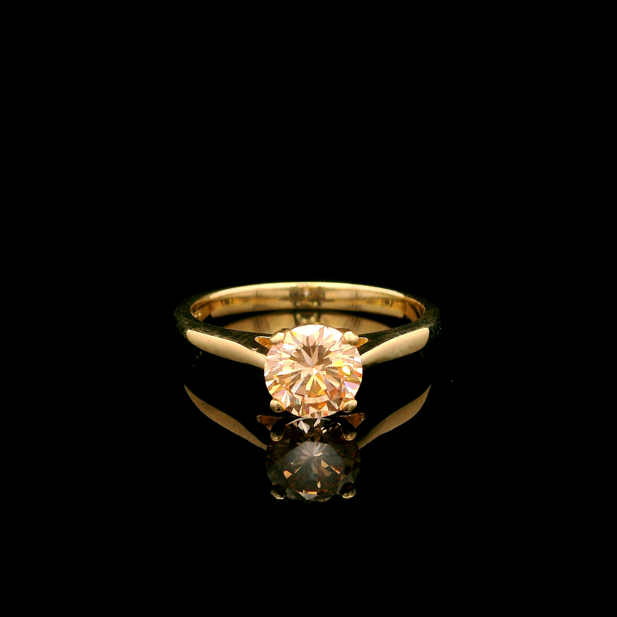 9ct Yellow Gold Champagne CZ Solitaire Ring