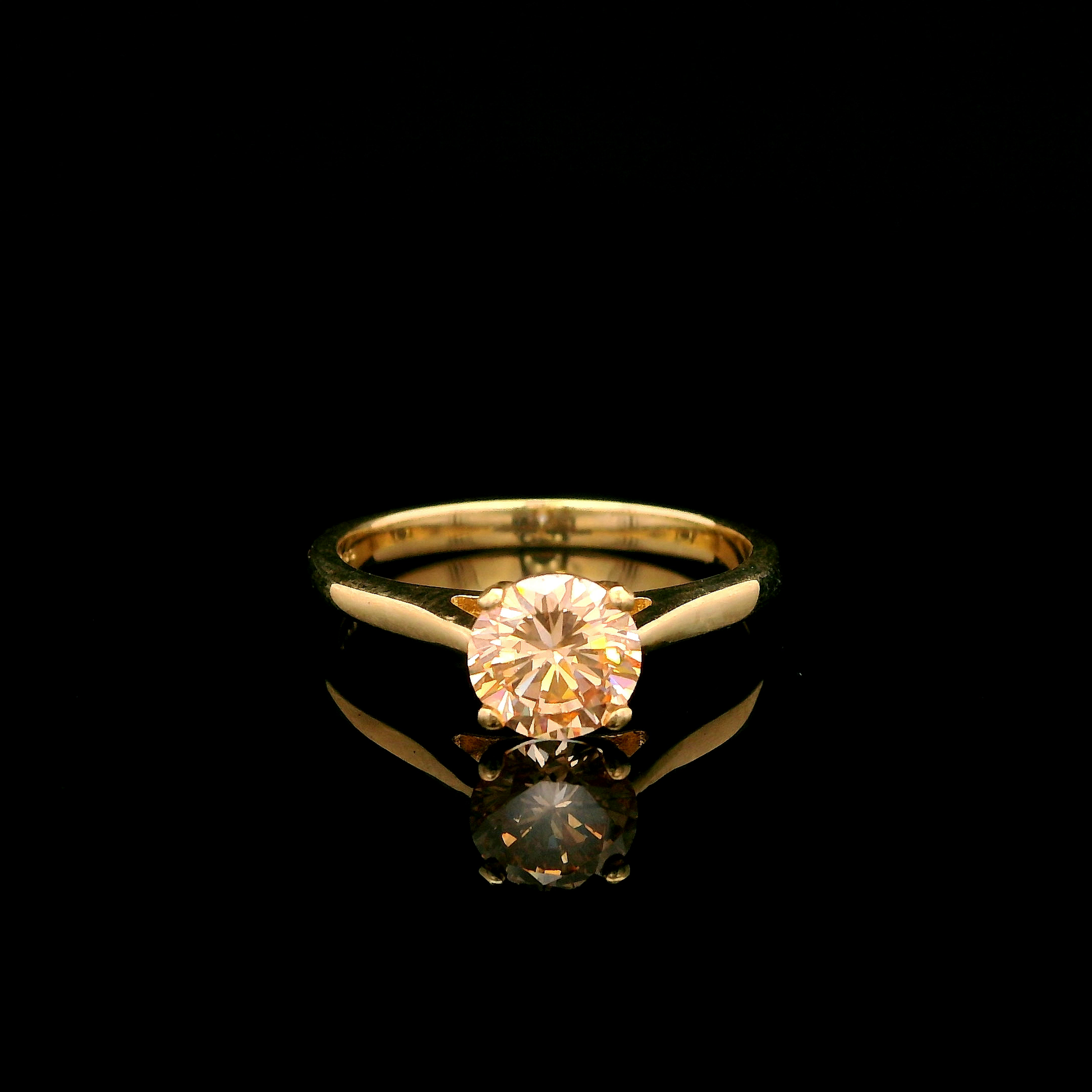 9ct Yellow Gold Champagne CZ Solitaire Ring