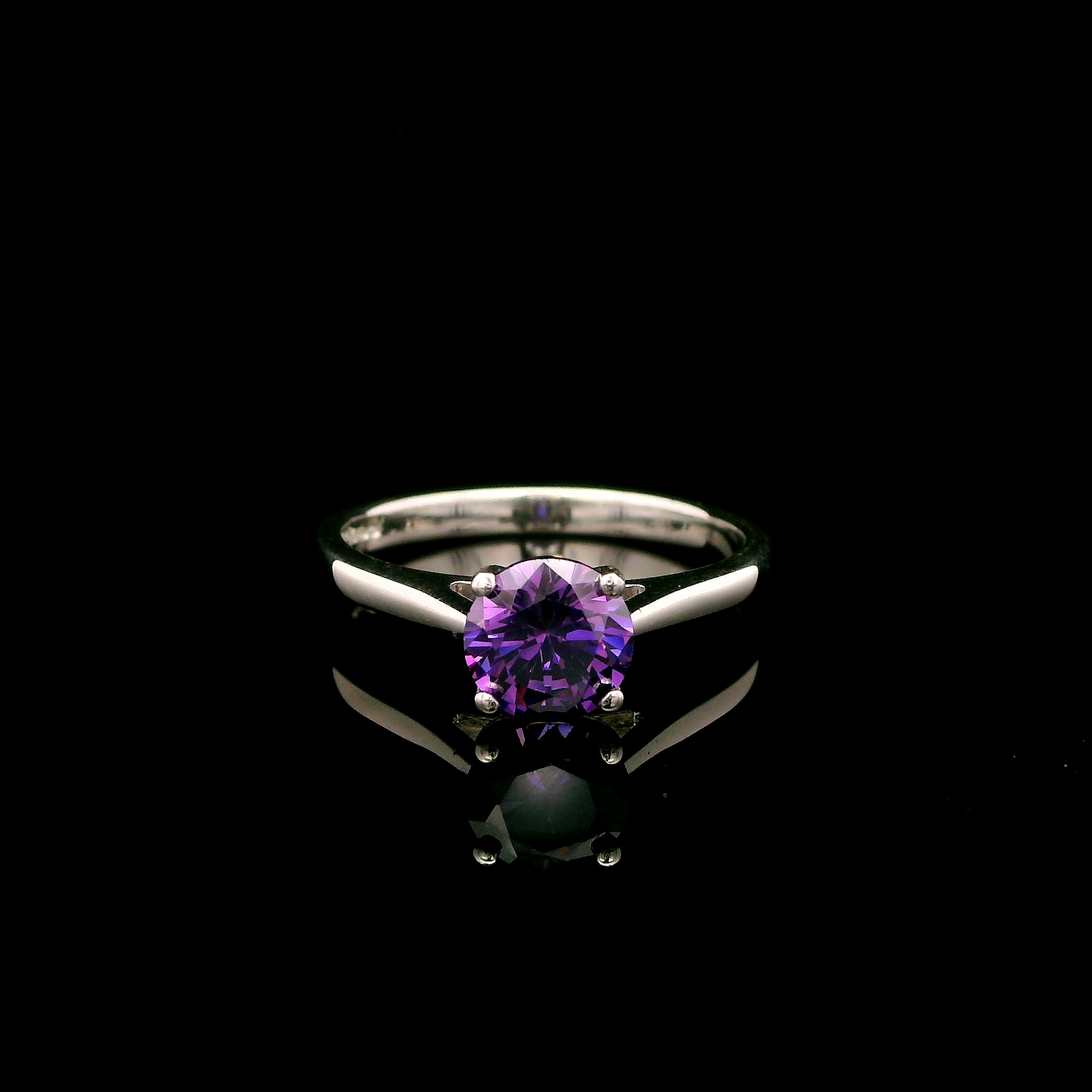 9ct White Gold Amethyst CZ Solitaire Ring