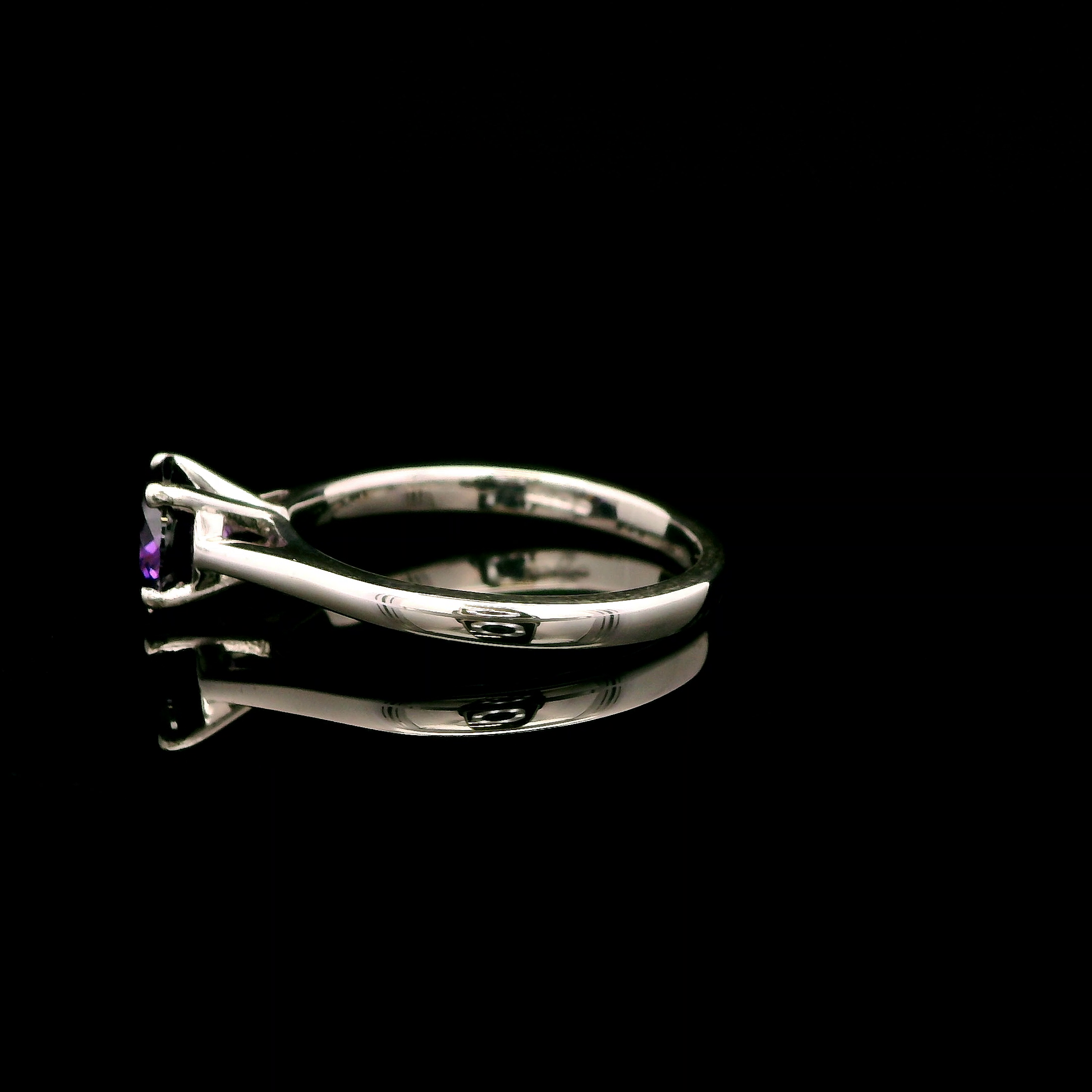 9ct White Gold Amethyst CZ Solitaire Ring