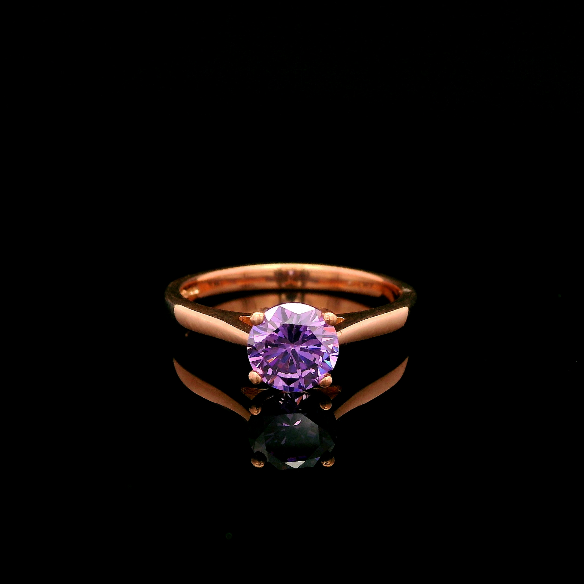9ct Rose Gold Amethyst CZ Solitaire Ring