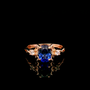9ct Rose Gold Patterned Twist Shank Lab-Grown Sapphire Trilogy Ring