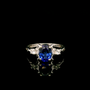 9ct White Gold Patterned Twist Shank Lab-Grown Sapphire Trilogy Ring
