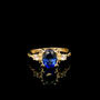 9ct Yellow Gold Patterned Twist Shank Lab-Grown Sapphire Trilogy Ring