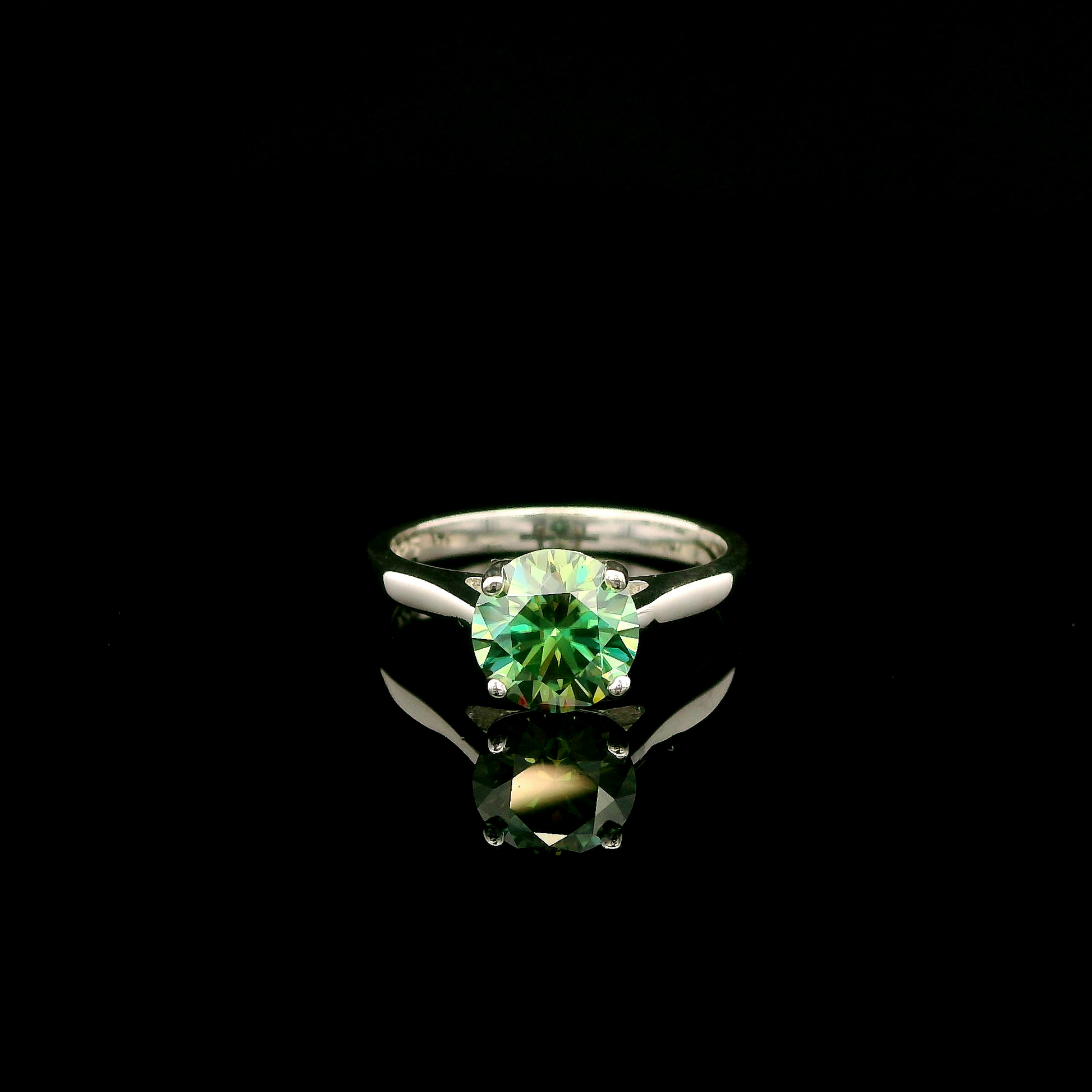 Solitaire Blue Green Moissanite & Silver Engagement Ring
