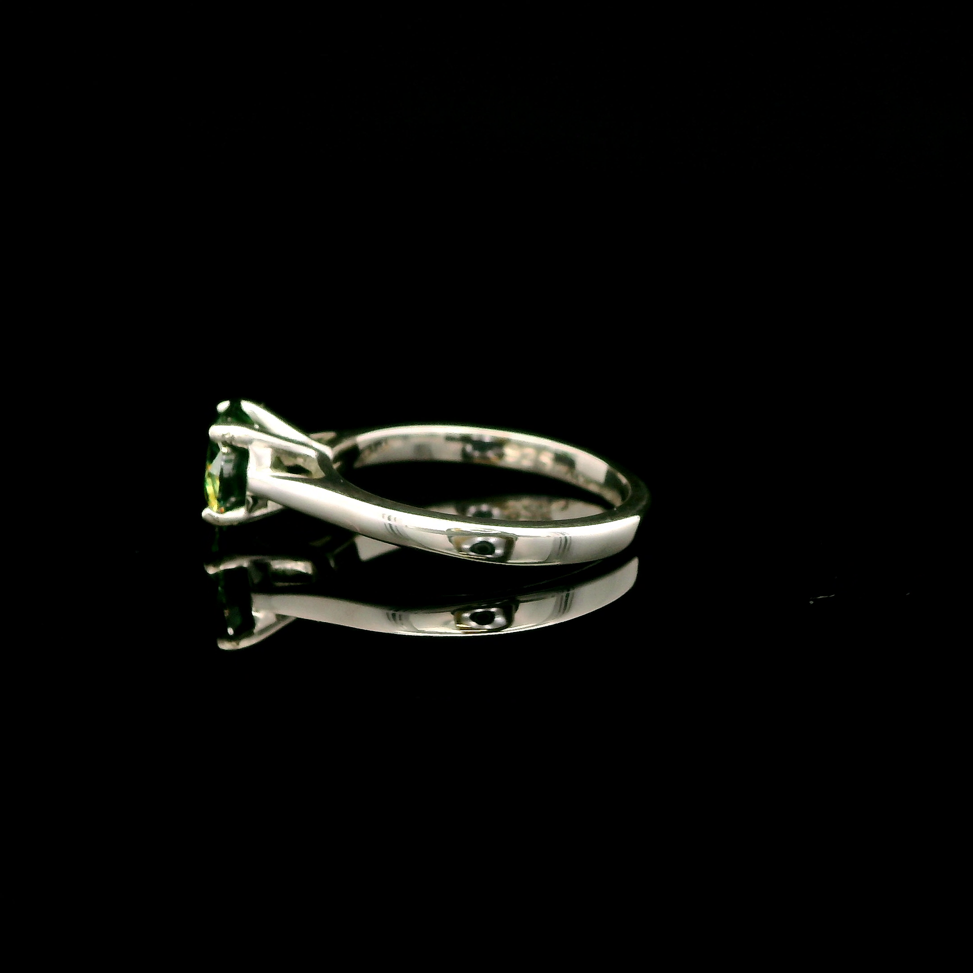 Solitaire Blue Green Moissanite & Silver Engagement Ring