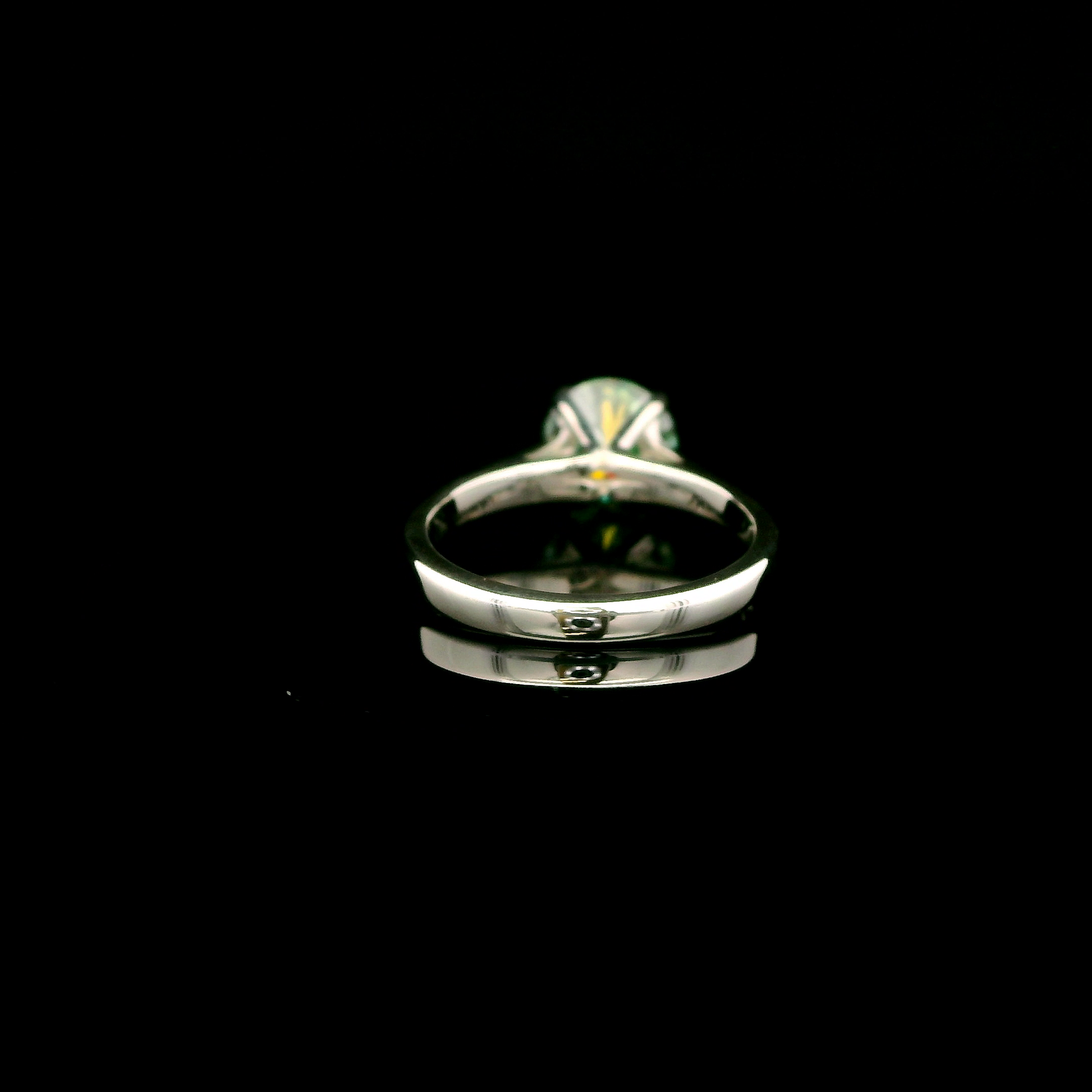 Solitaire Blue Green Moissanite & Silver Engagement Ring