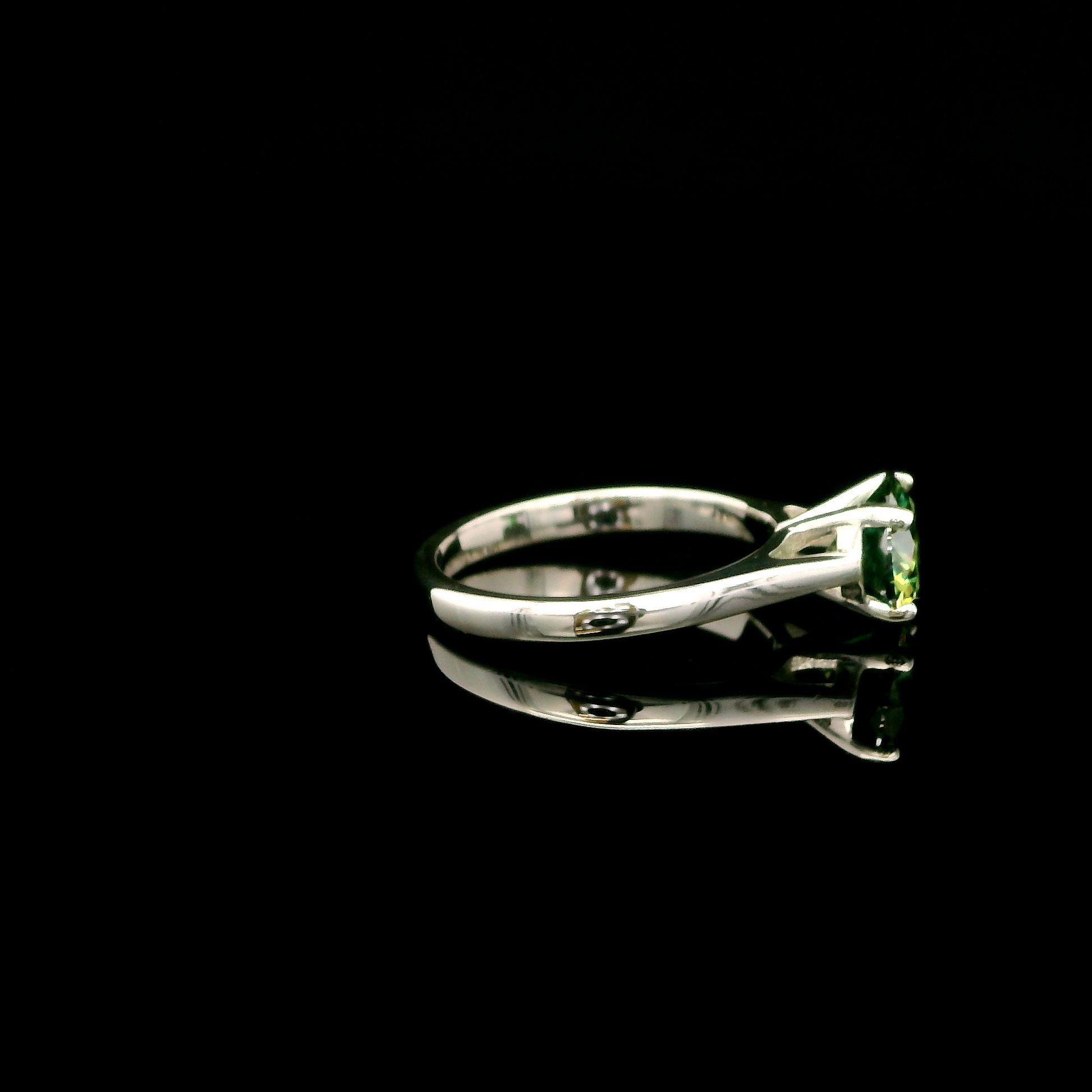 Solitaire Blue Green Moissanite & Silver Engagement Ring