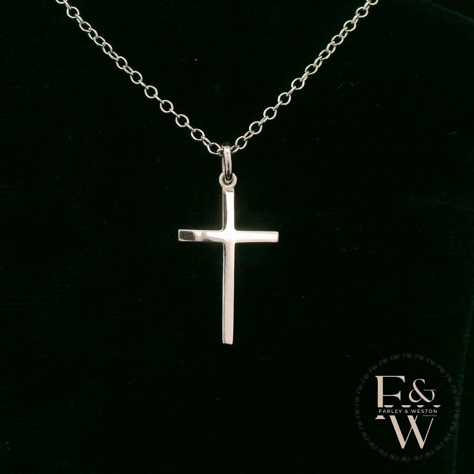 9ct White Gold Small Plain Cross Pendant