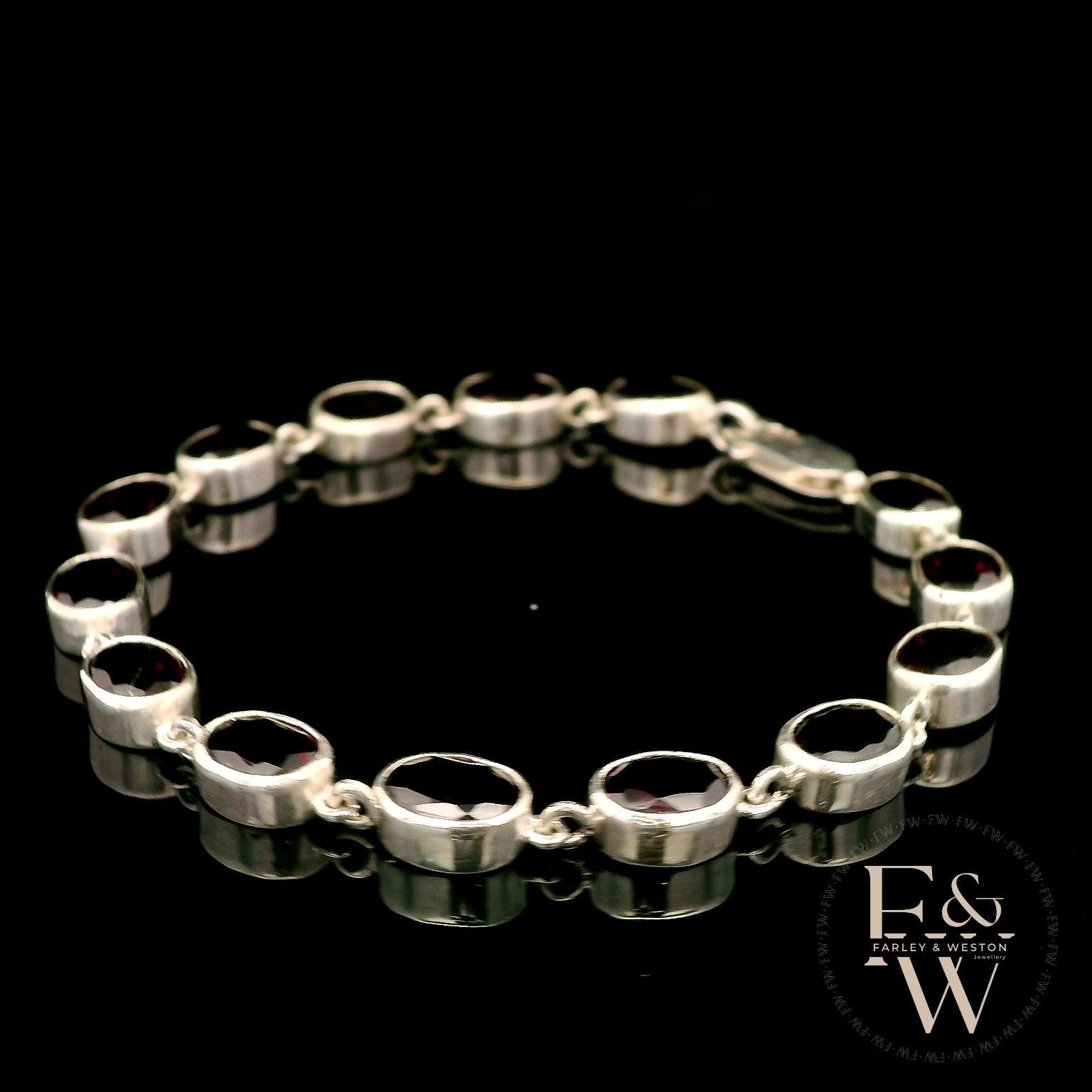 Sterling Silver Oval Garnet Bracelet