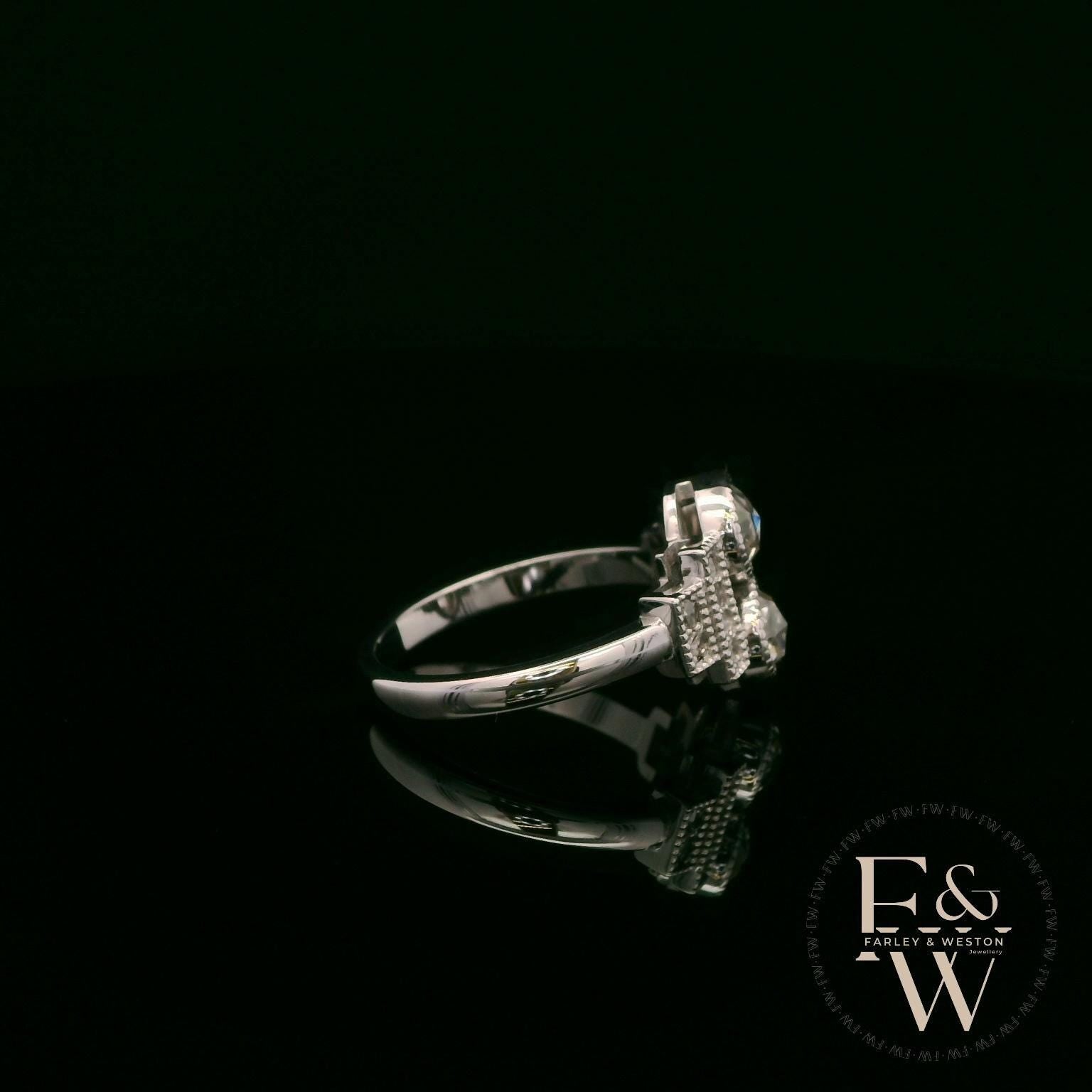 18ct White Gold Double Diamond Art Deco Ring