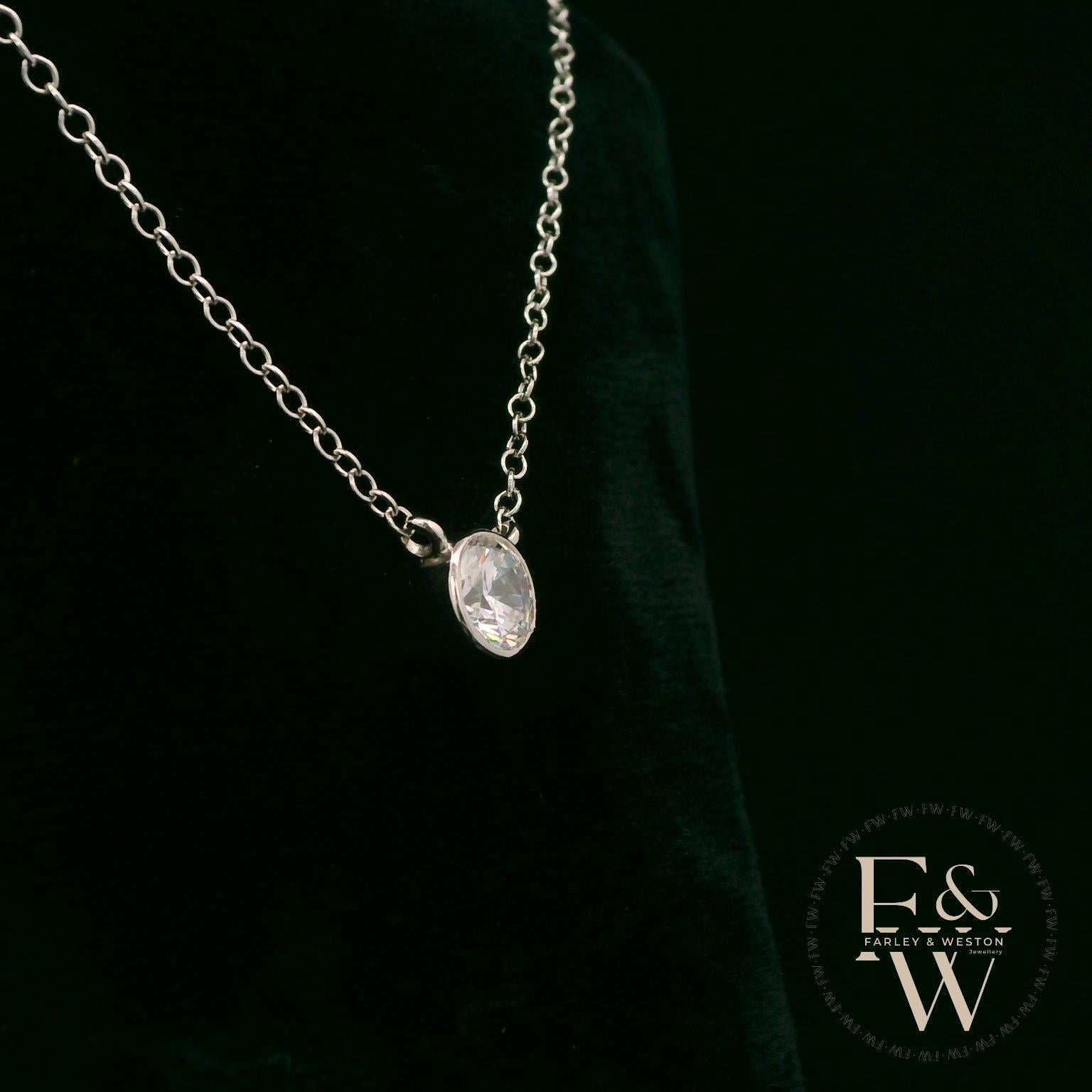 9ct White Single Stone Moissanite Necklace