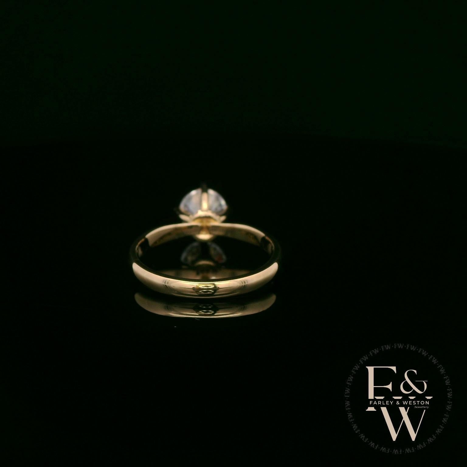 9ct Yellow Gold White Moissanite Single Stone with Bezel Set Head Ring