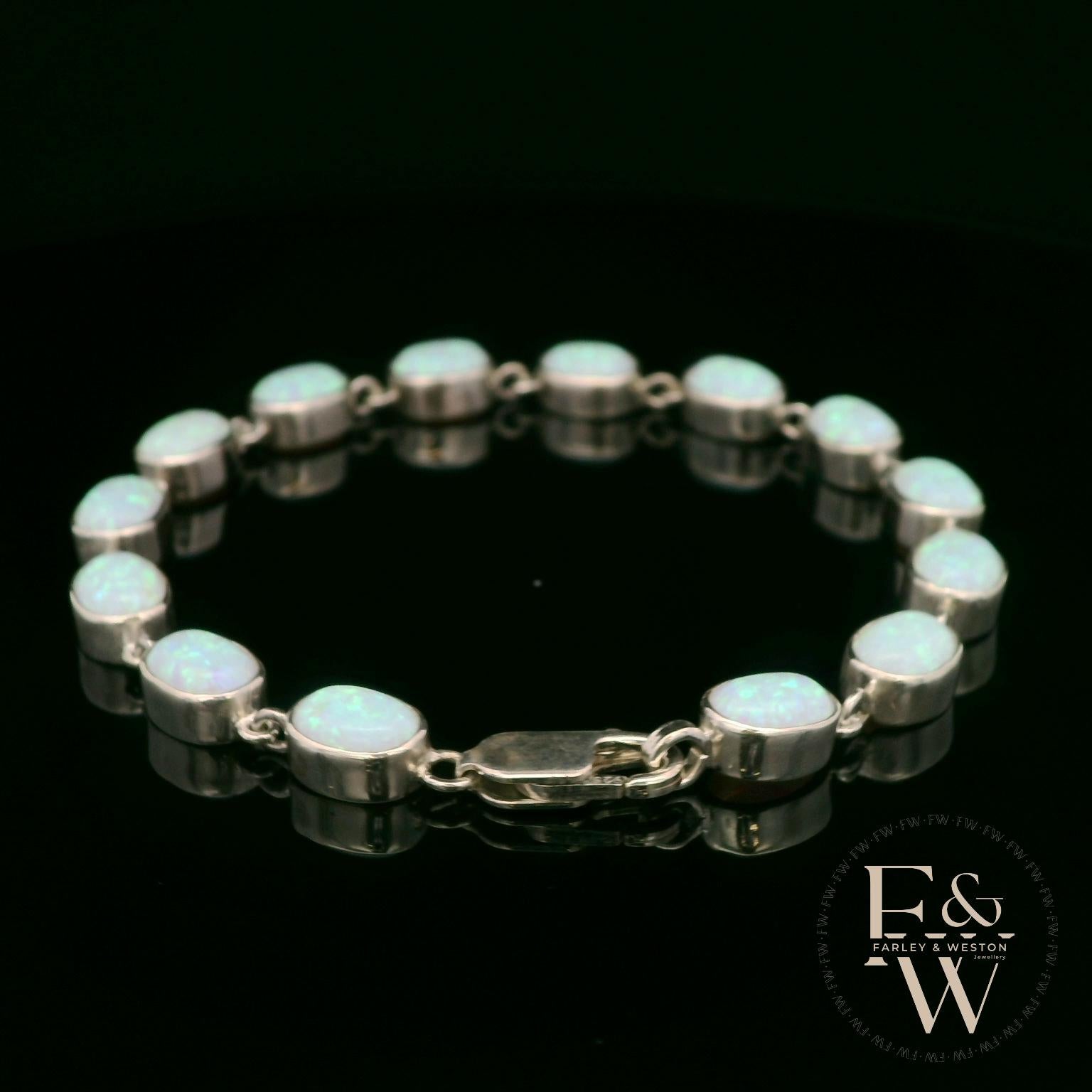 Sterling Silver Oval Cultured Opal Bracelet