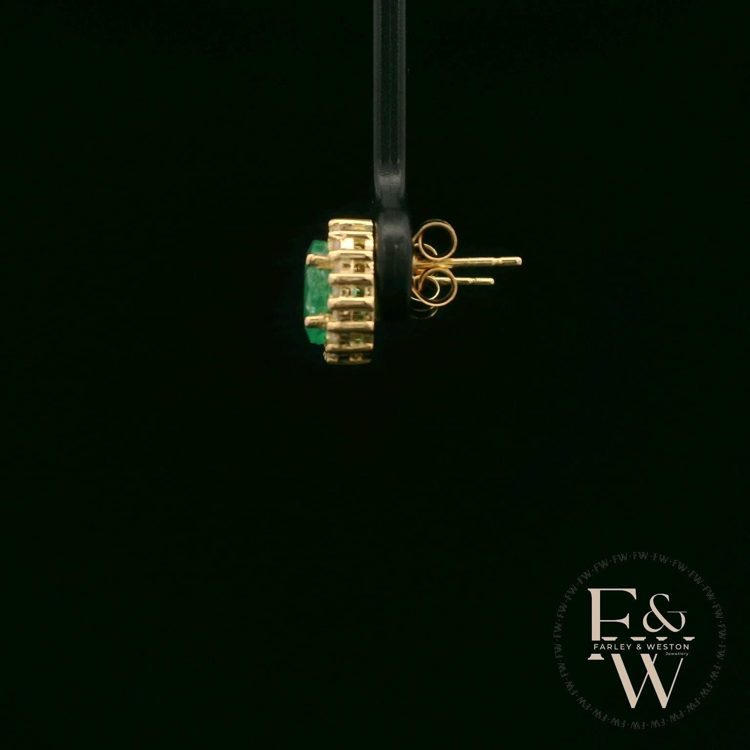 18ct Yellow Gold Oval-Cut Emerald & Diamond Studs
