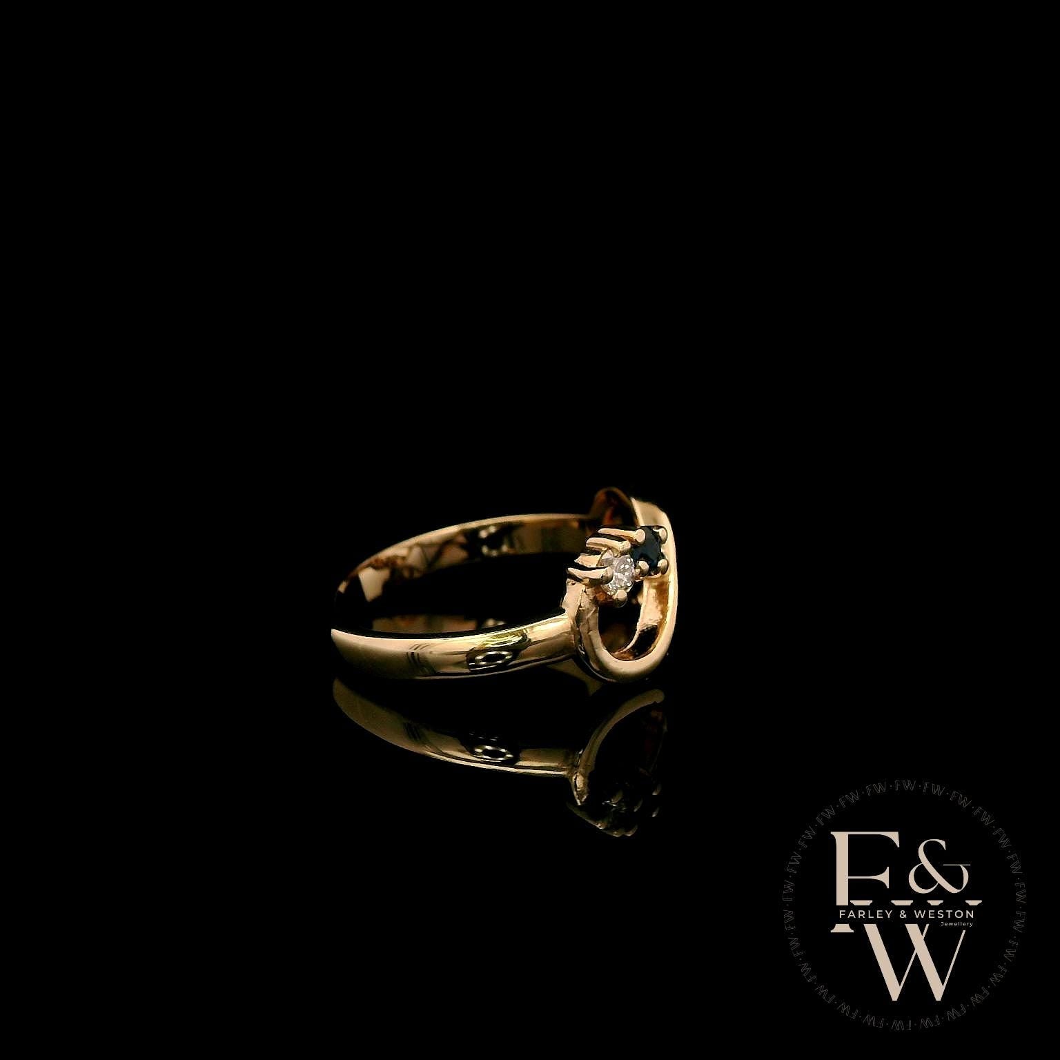 9ct Yellow Gold Infinity Heart Sapphire & Diamond Ring