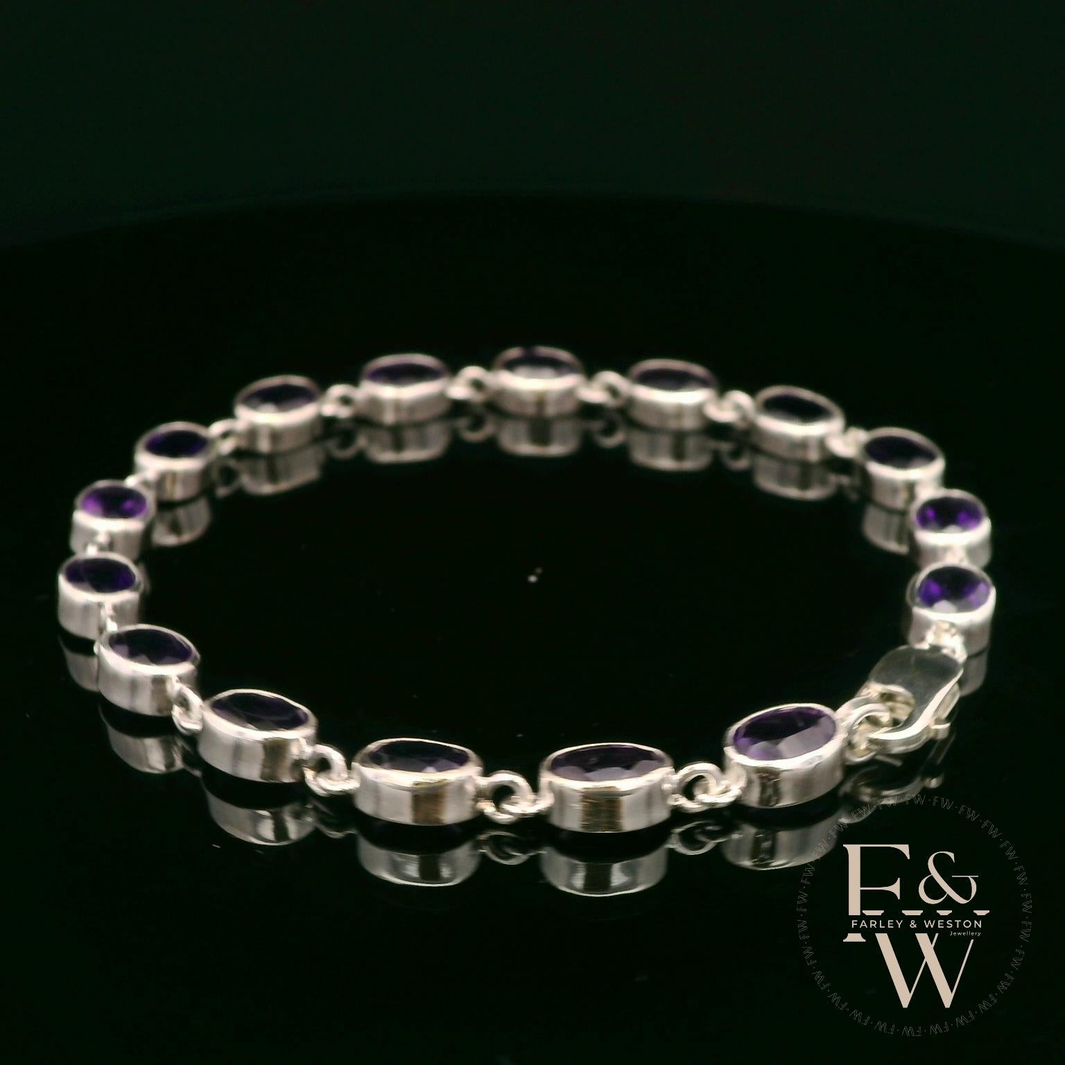 Sterling Silver Oval Amethyst Bracelet