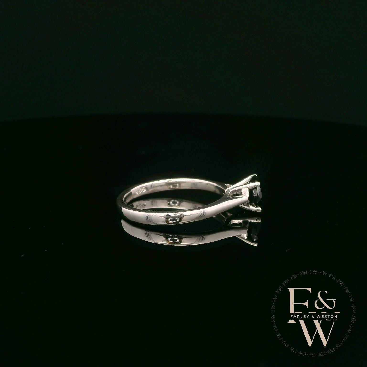 Solitaire Black CZ & Silver Engagement Ring