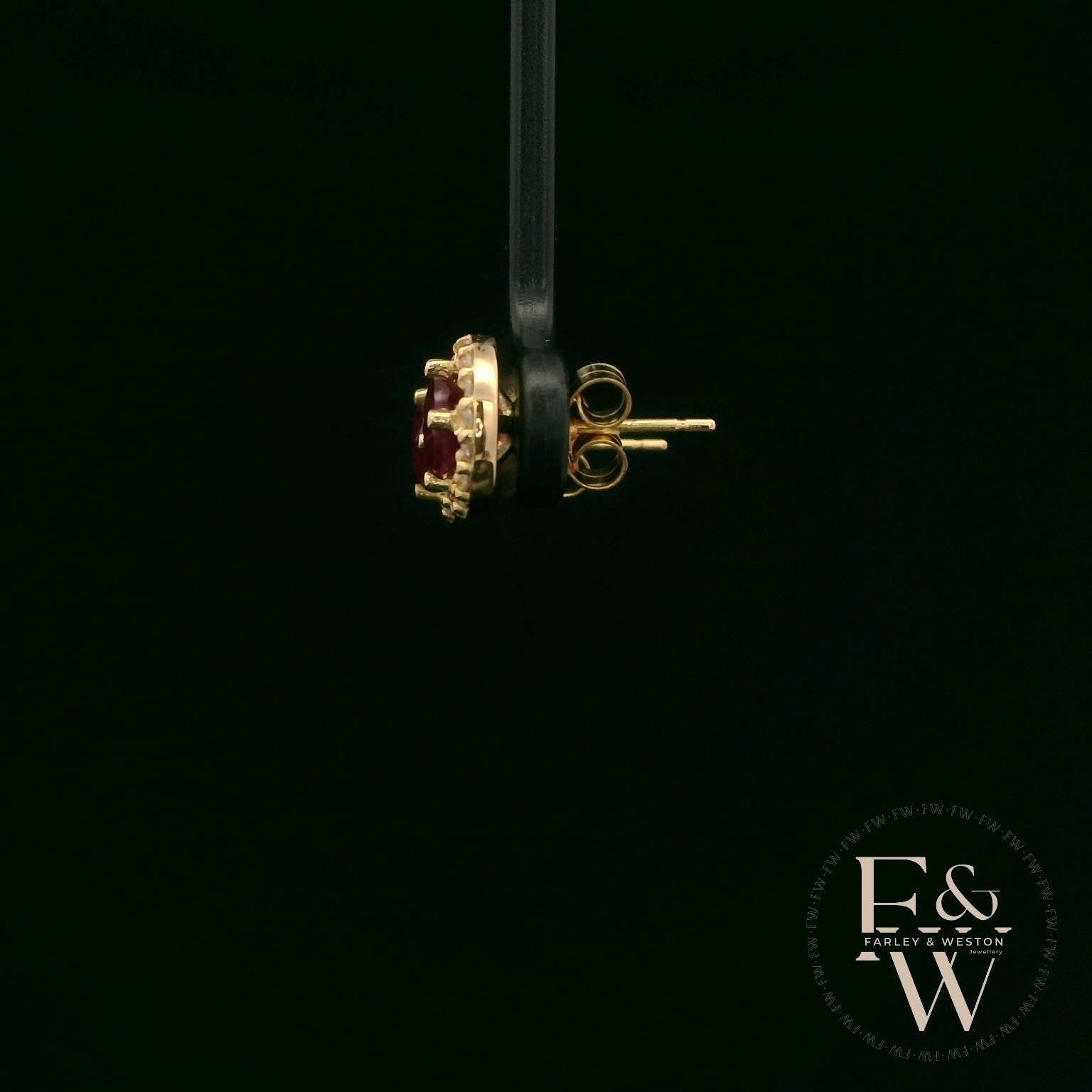 18ct Yellow Gold Round-Cut Ruby & Diamond Studs