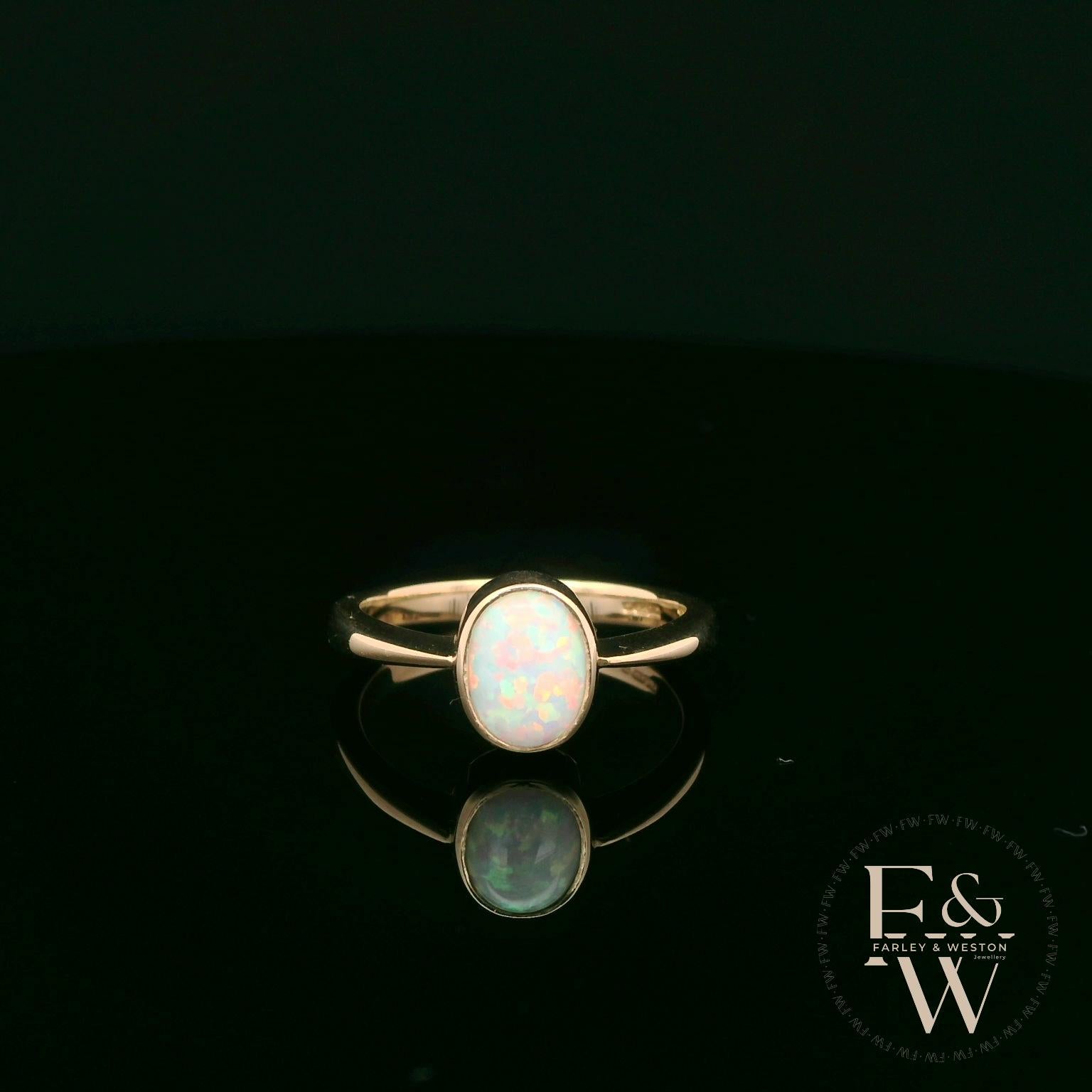 9ct Yellow Gold Cultured Opal Single Stone Ring