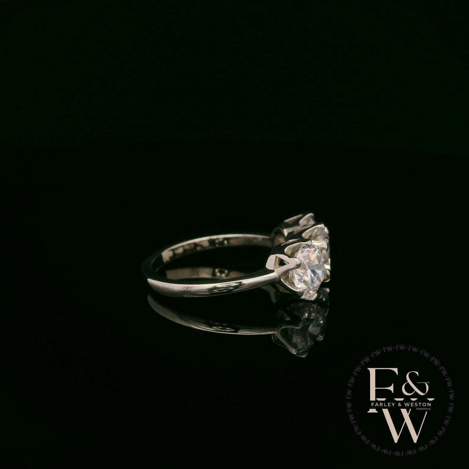 9ct White Gold & Three Stone Moissanite Ring