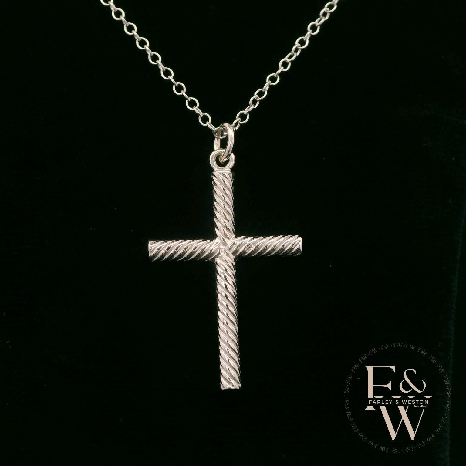 9ct White Gold Twisted-Cross Pendant