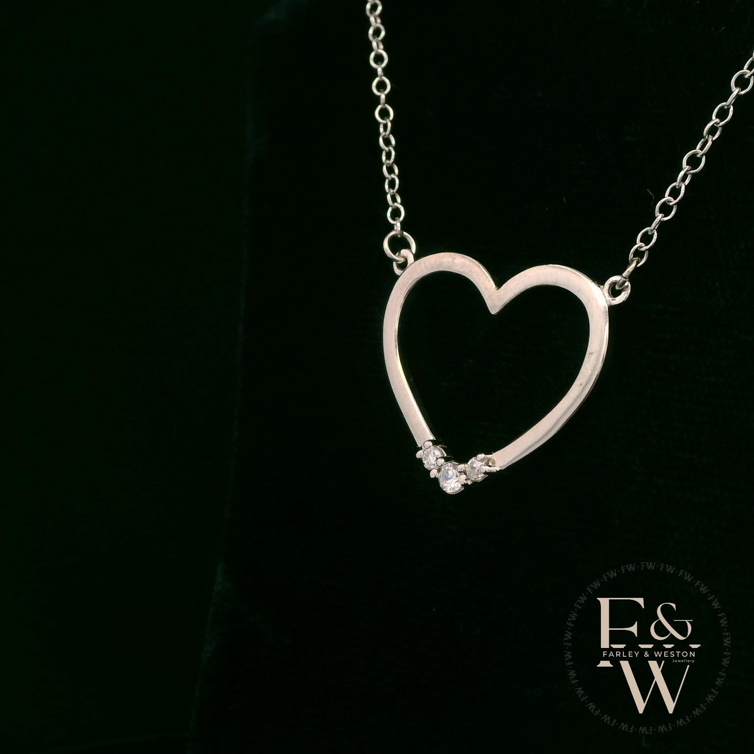 9ct White Gold White Moissanite Heart Necklace