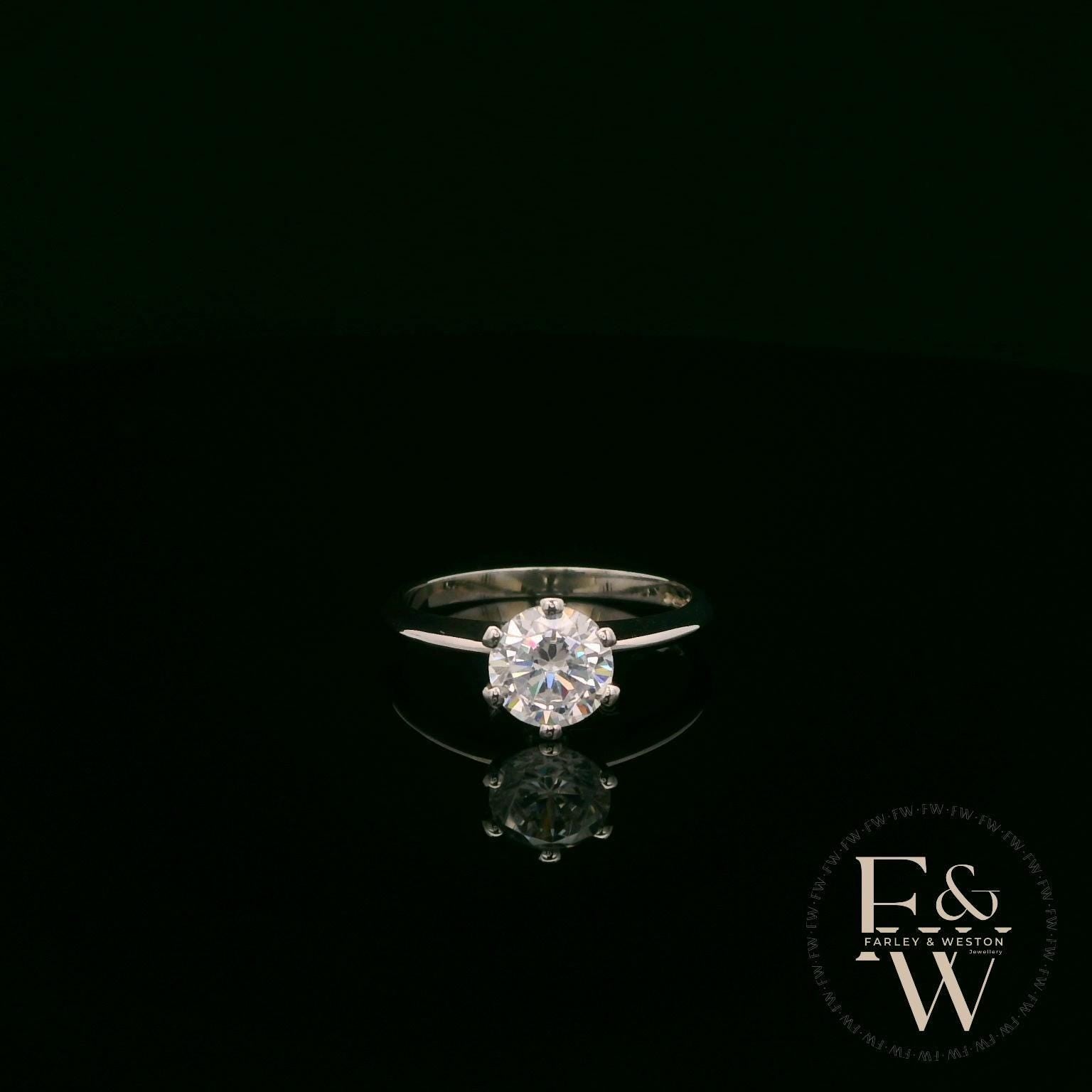 Solitaire Moissanite & 9ct White Gold Engagement Ring