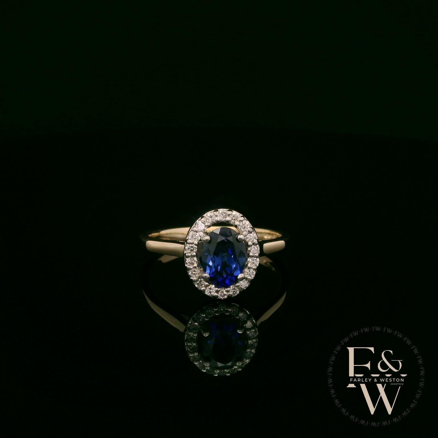 Lab Grown Sapphire and Diamond 9ct Yellow Cluster Ring