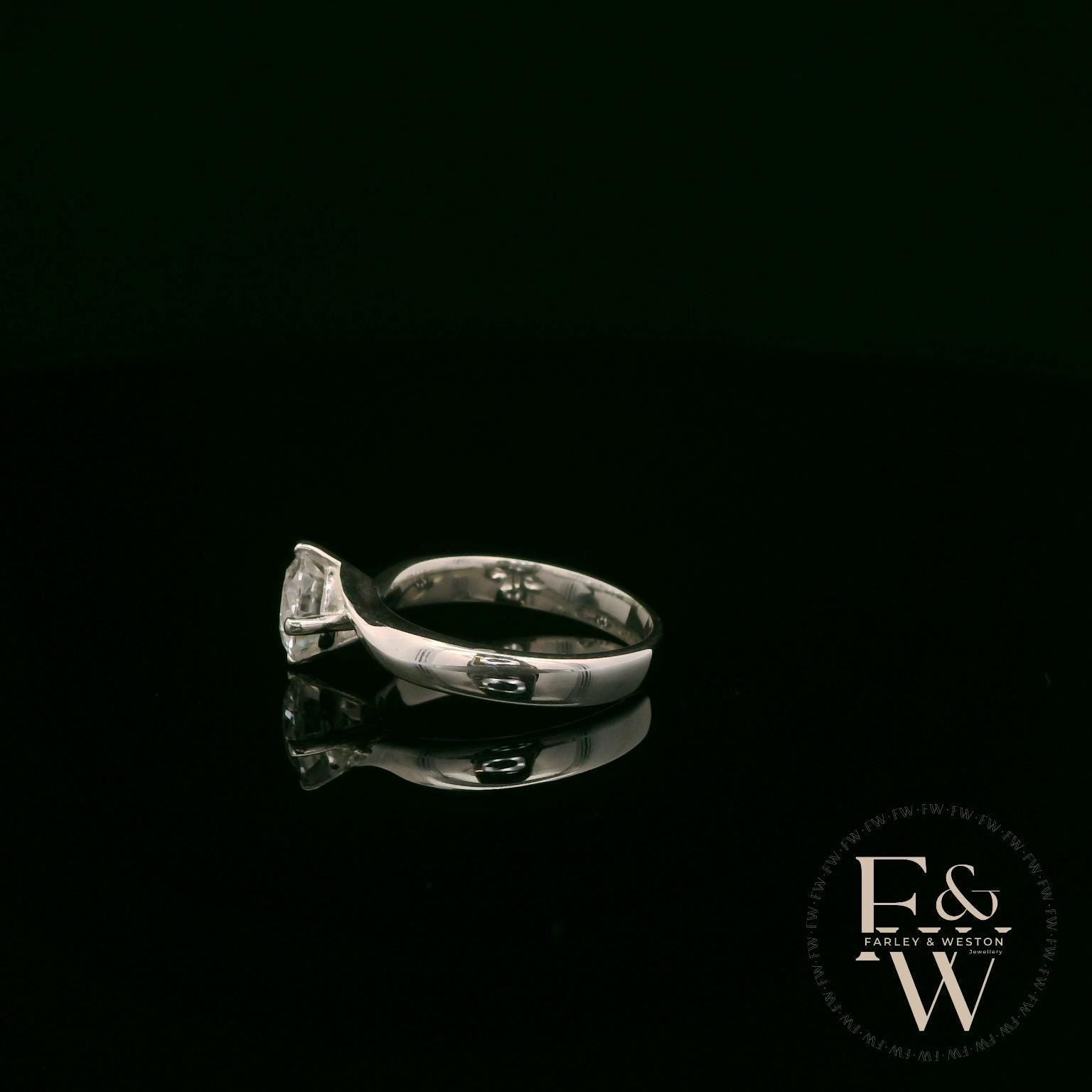Silver Solitaire Round-Cut White Moissanite Diamond Ring