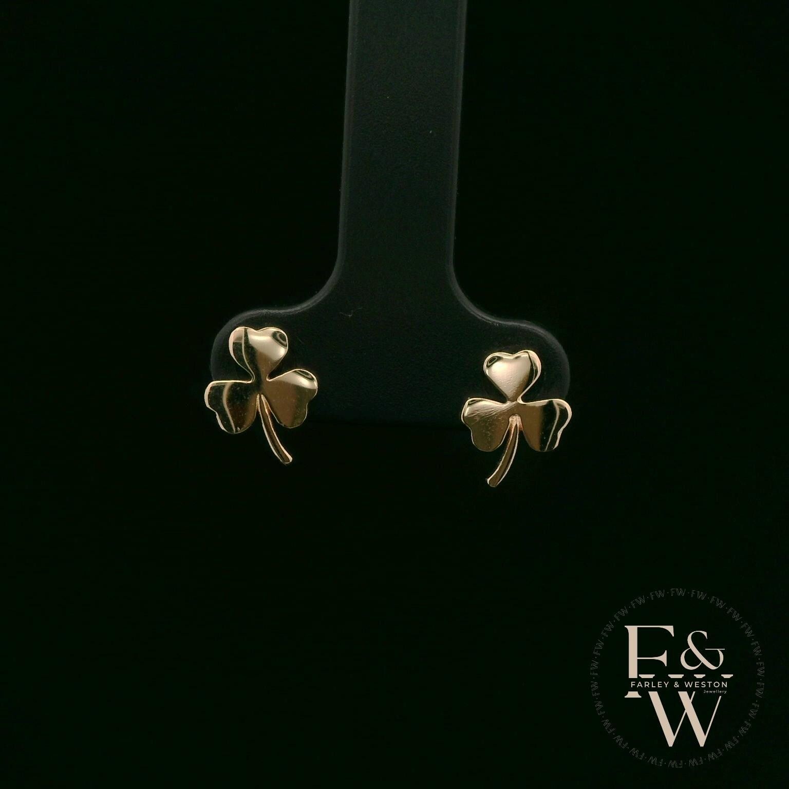 3 Leaf Clover 9ct Yellow Gold Studs