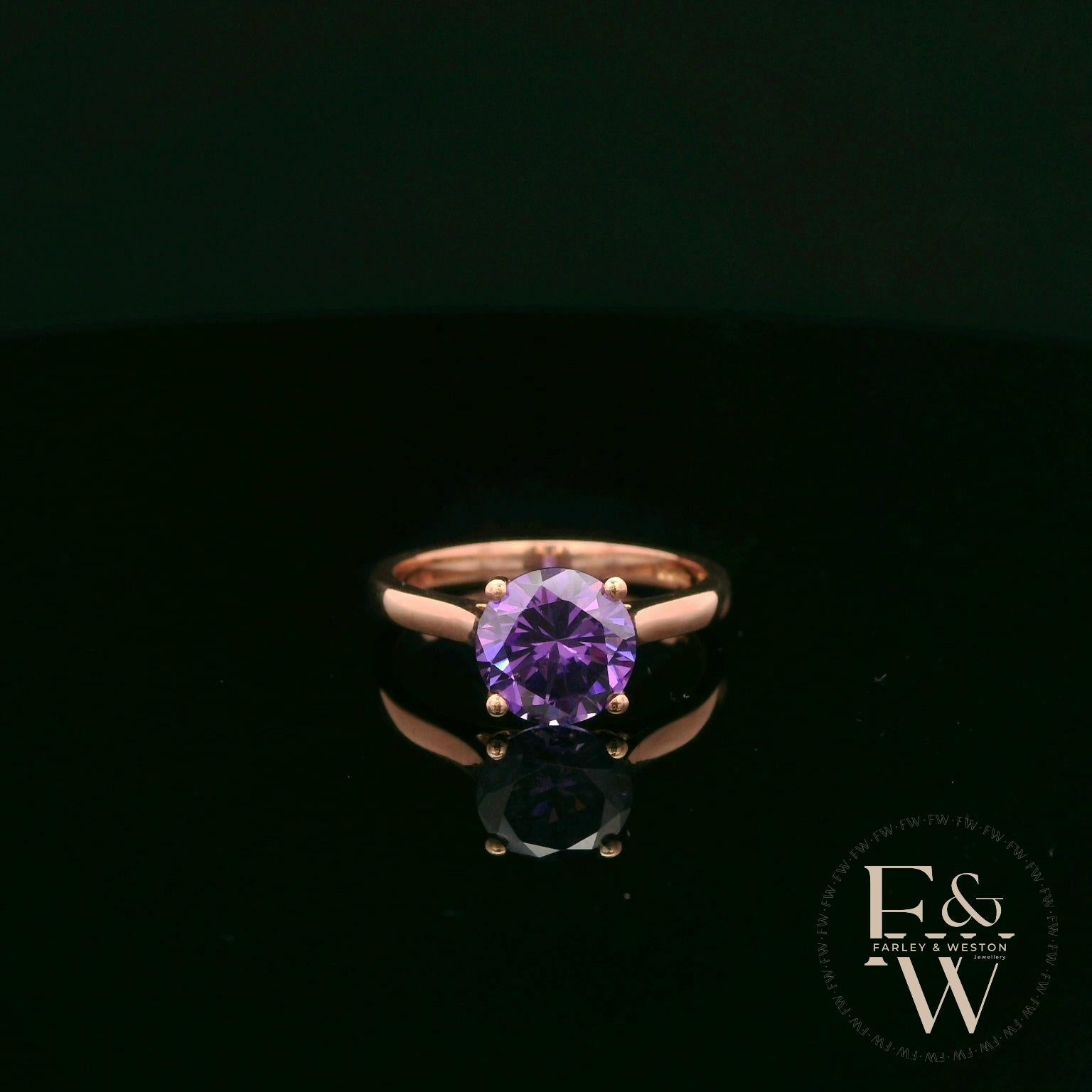 9ct Rose Gold 2ct Amethyst Single Stone Ring
